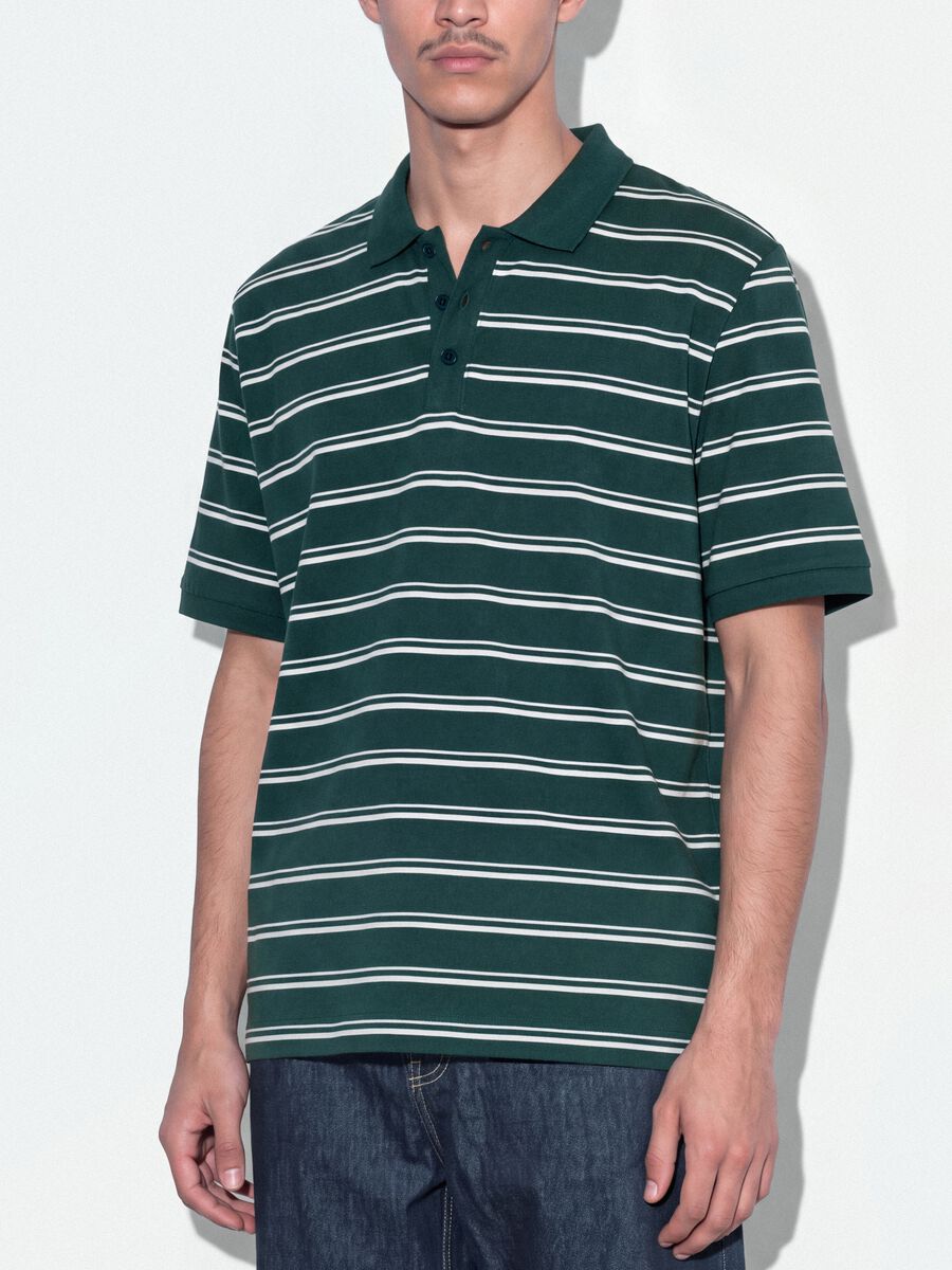 Polo verde in puro cotone a righe regular fit_2