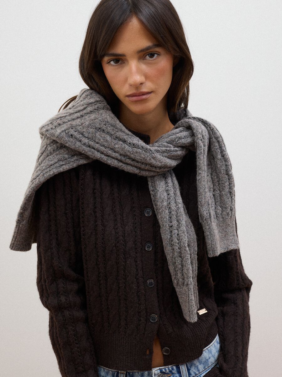 Brown cable-knit wool-blend cardigan_1