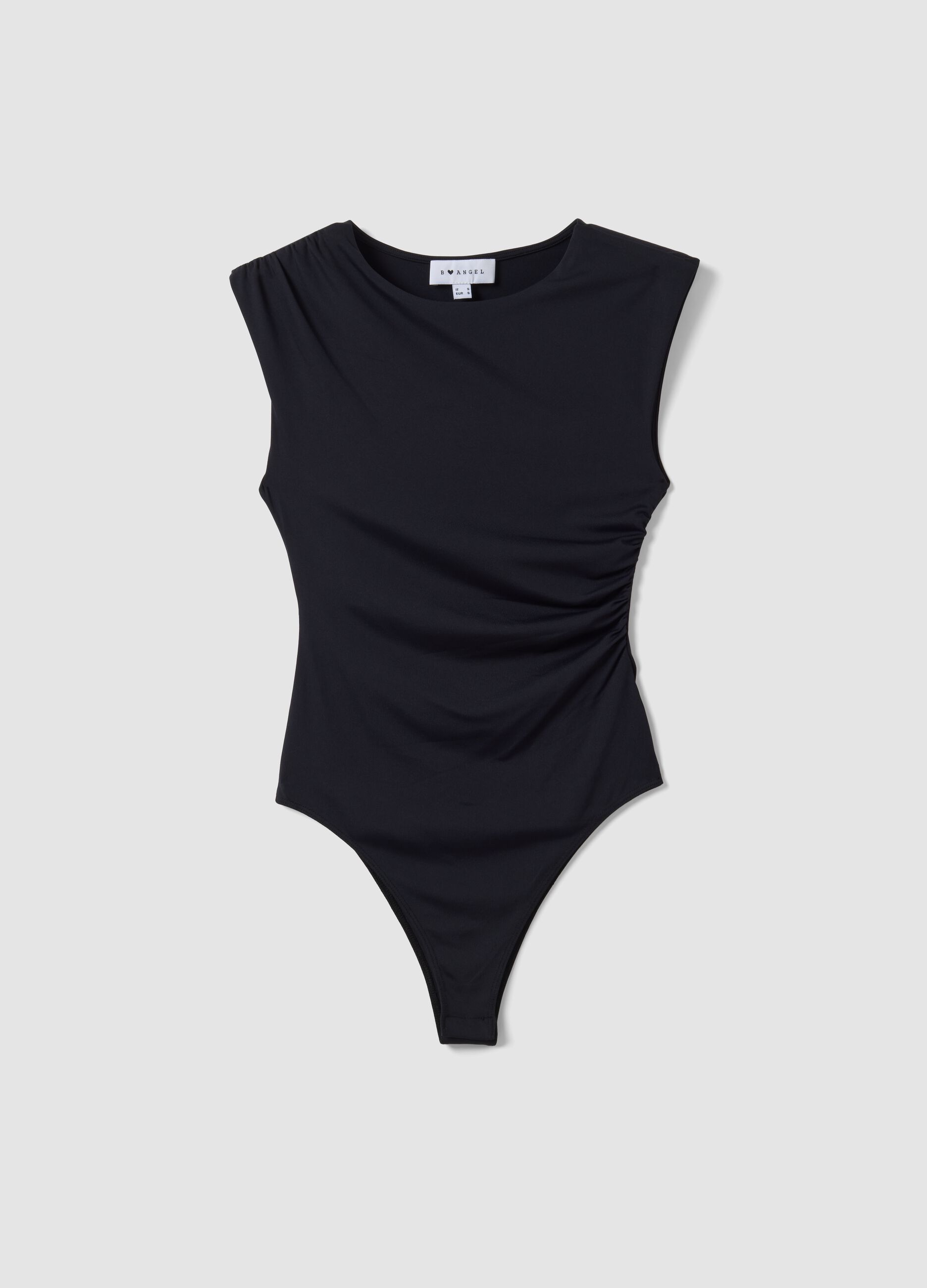 Body nero in tessuto elasticizzato con arricciature regular fit