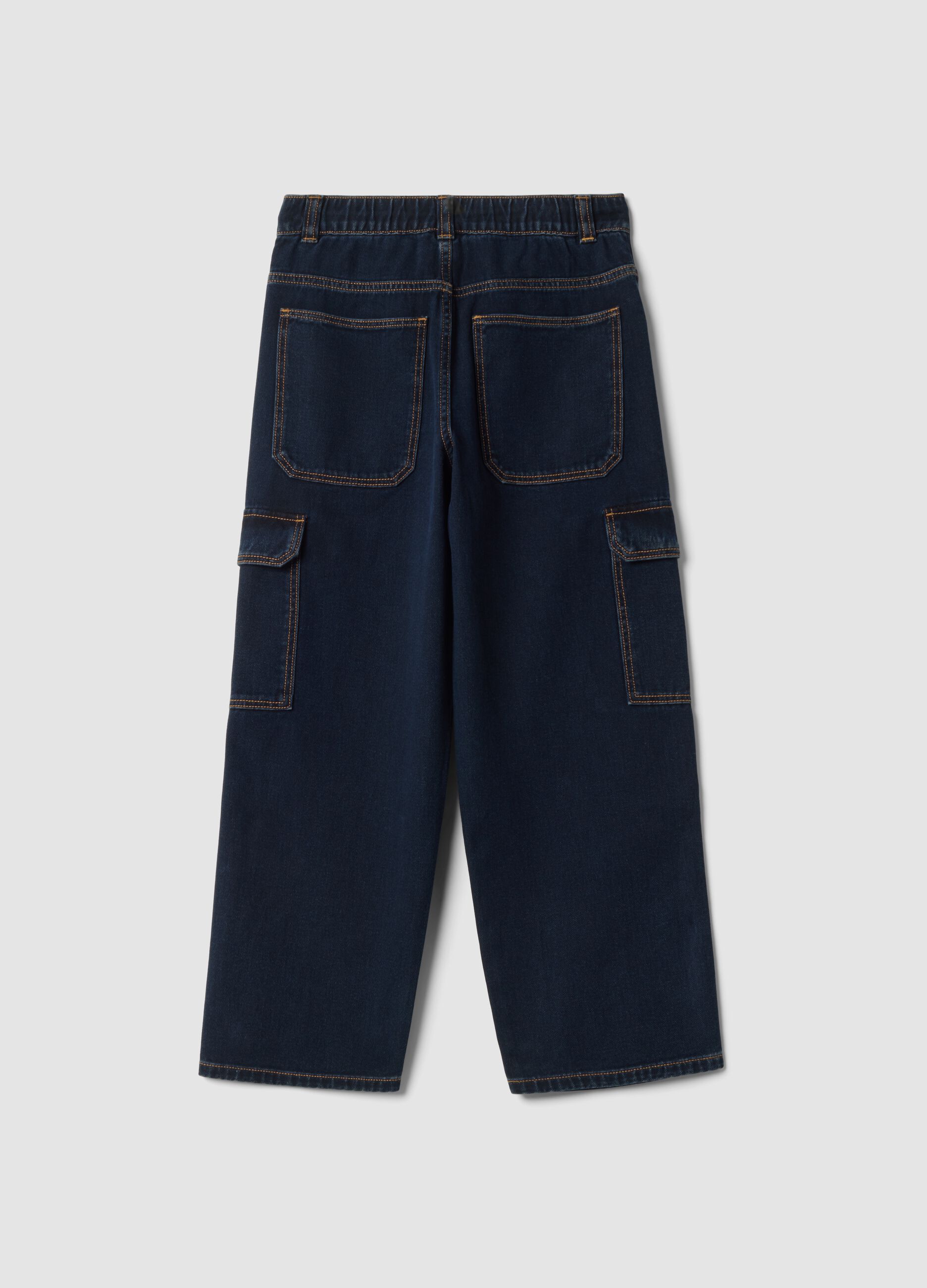 Blue pure cotton cargo jeans