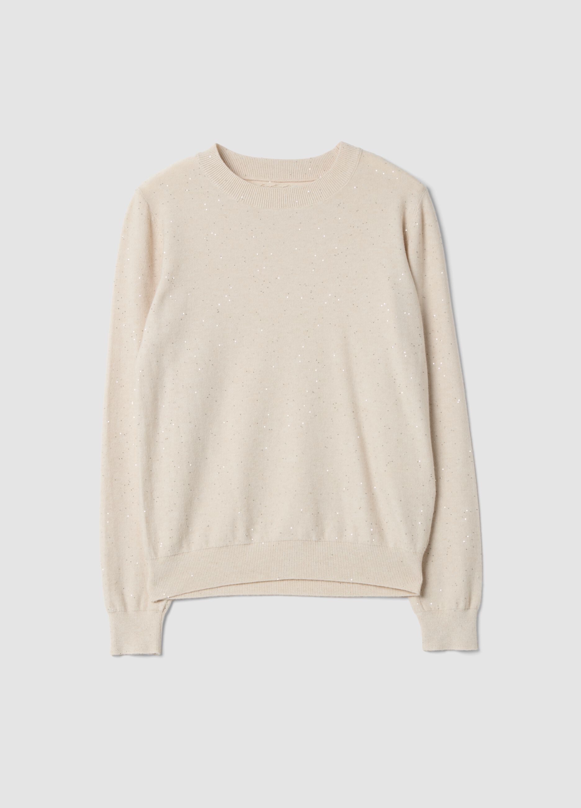 Camel viscose-blend jumper with sequins, regular fit