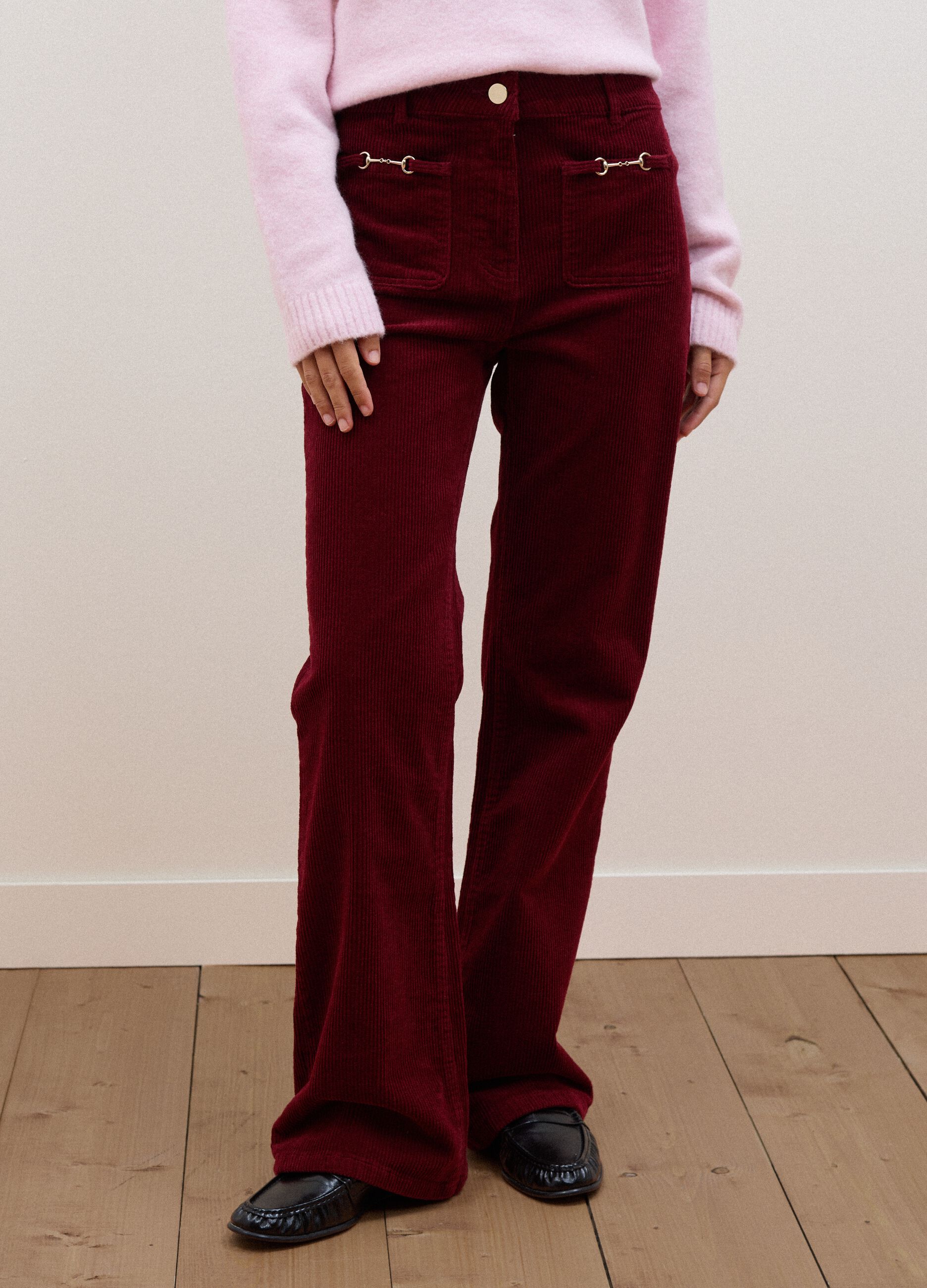 Red flared corduroy stretch-cotton trousers