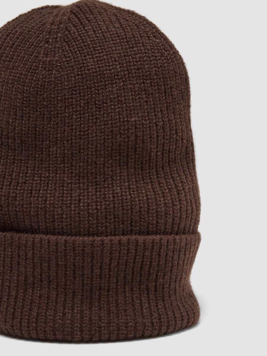 Brown ribbed pure cashmere beanie_2