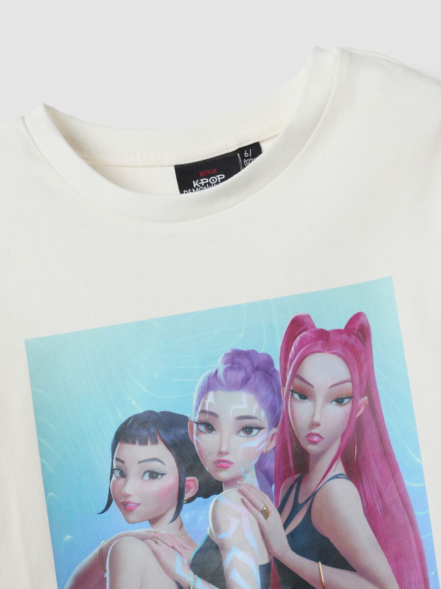 White pure cotton T-shirt with K-Pop Demon Hunters print for girls_2