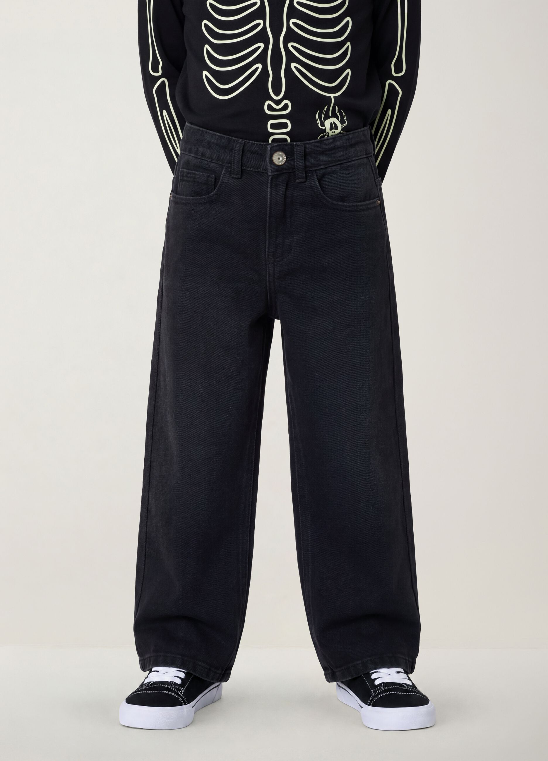 Jeans neri wide leg in misto cotone e viscosa per bambino