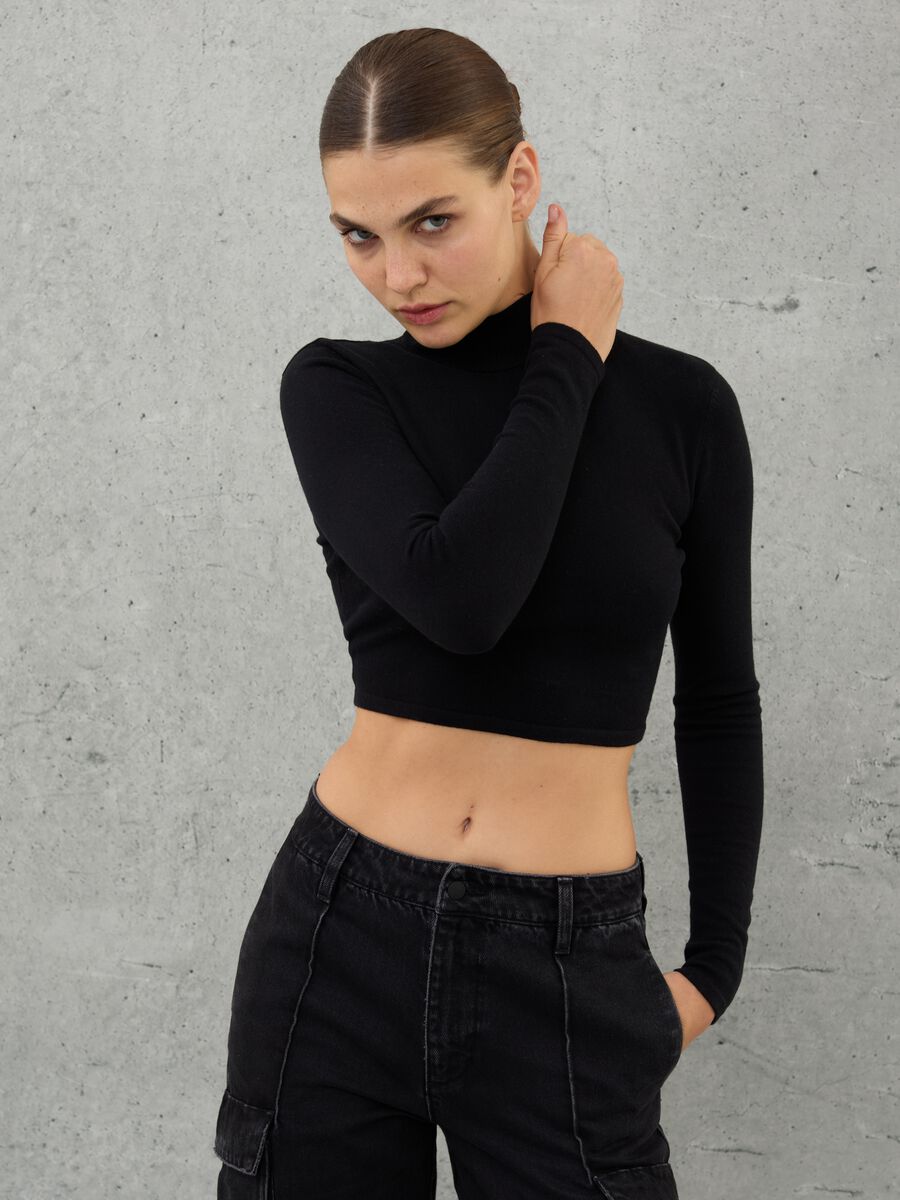 High Neck Knit Top Black_2