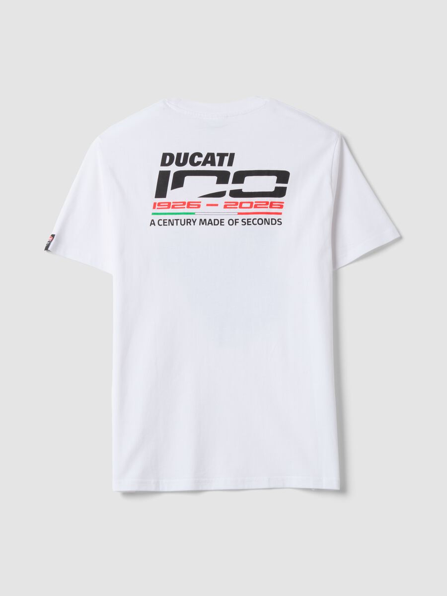 تي شيرت أبيض من القطن الخالص بياقة دائرية وطبعة Ducati بقصّة عادية_6