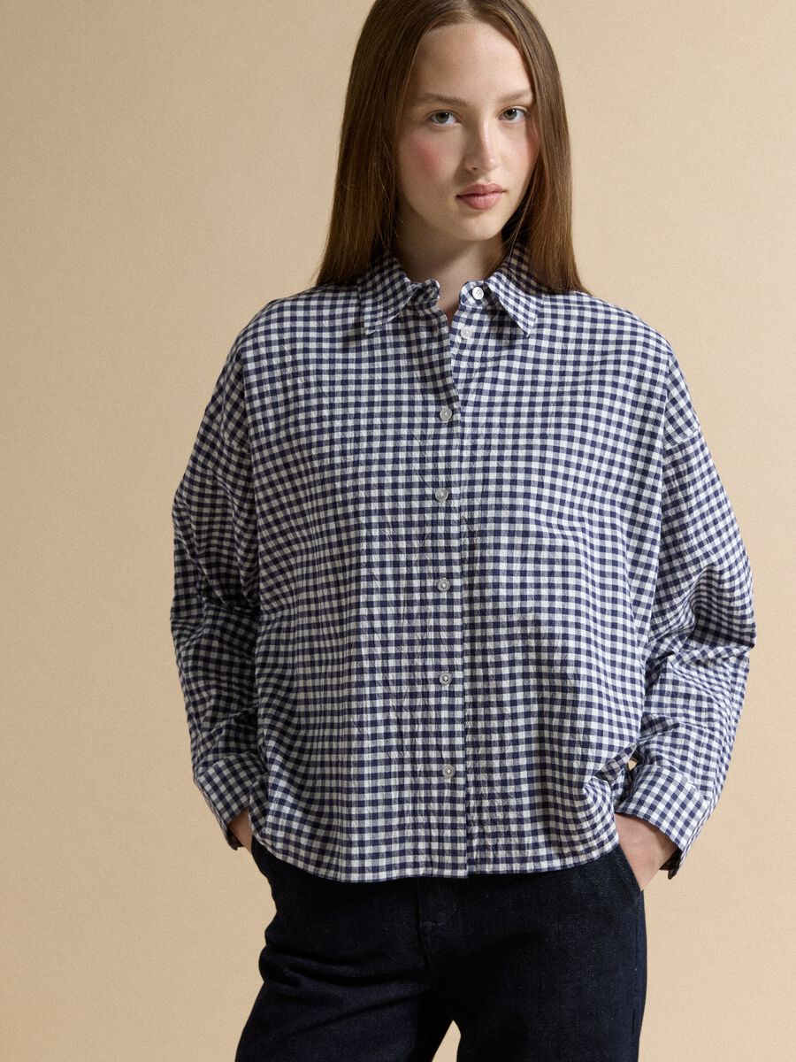 Blue checked regular-fit stretch cotton shirt_0