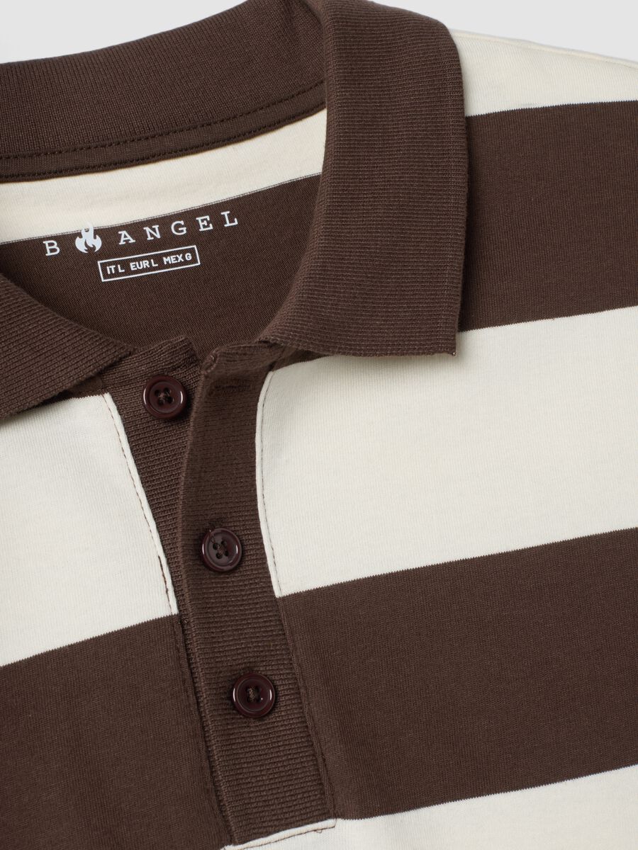 Polo marrone in puro cotone a righe regular fit_5