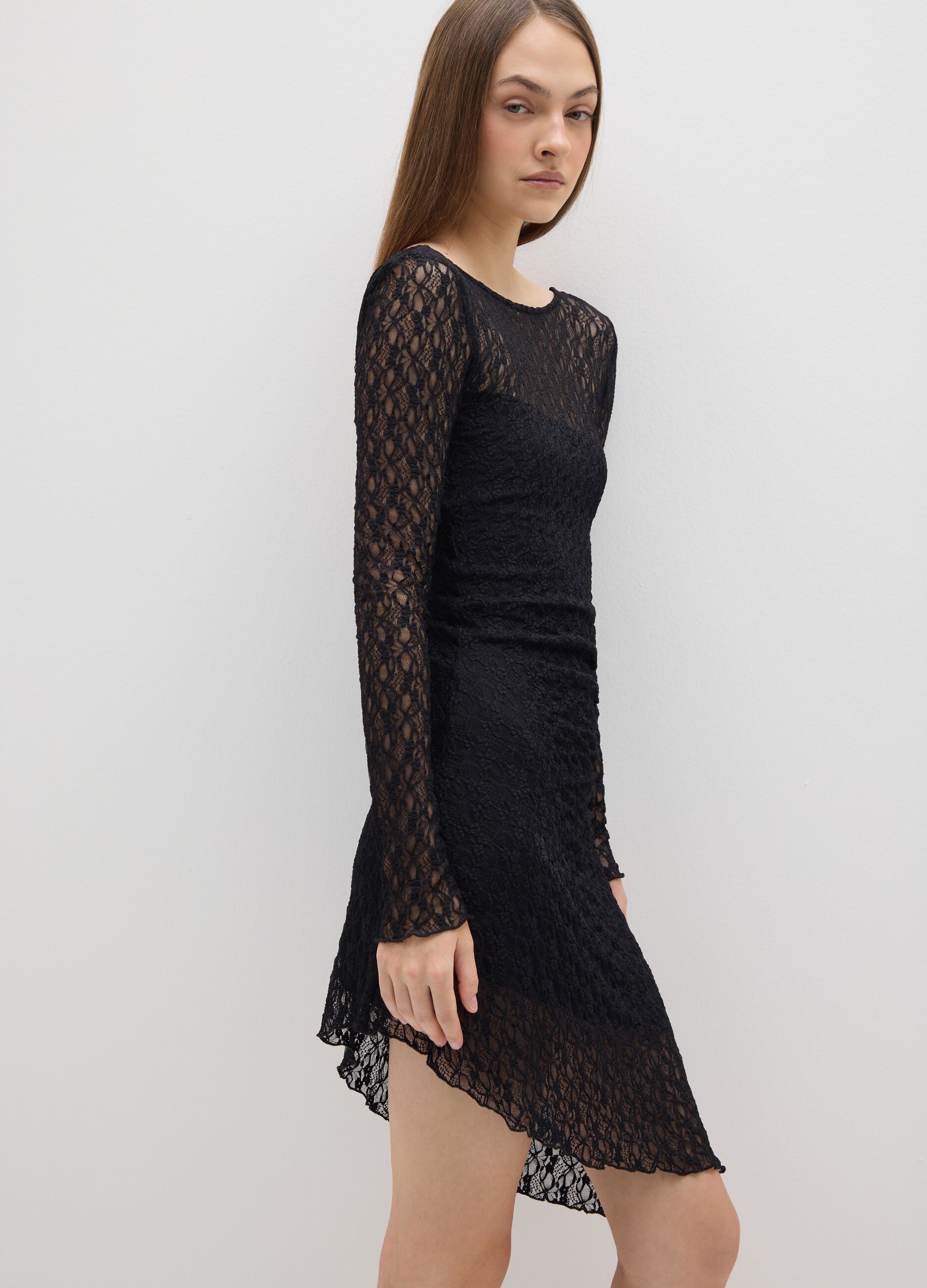 Slim Fit Semi-Transparent Stretch Lace Black Dress