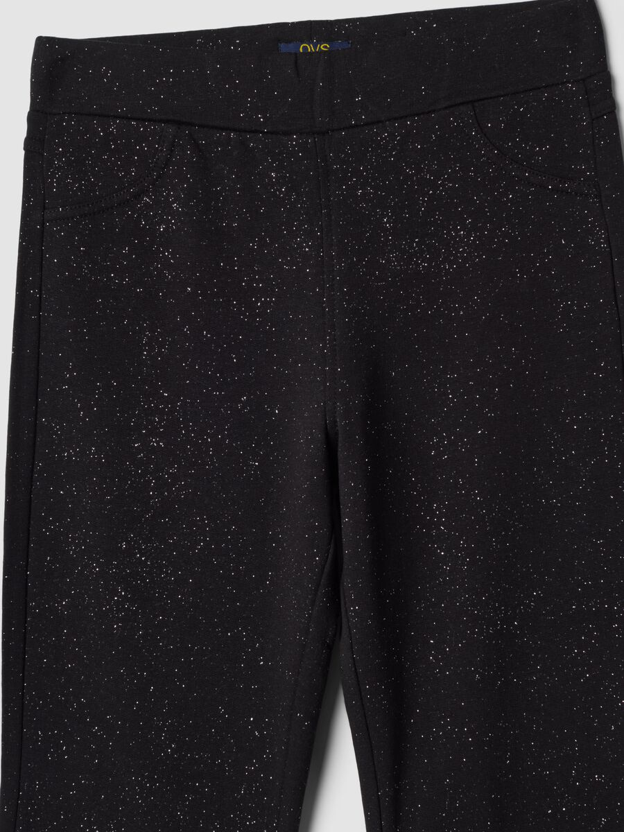 Black flared stretch-cotton trousers with glitter print_2