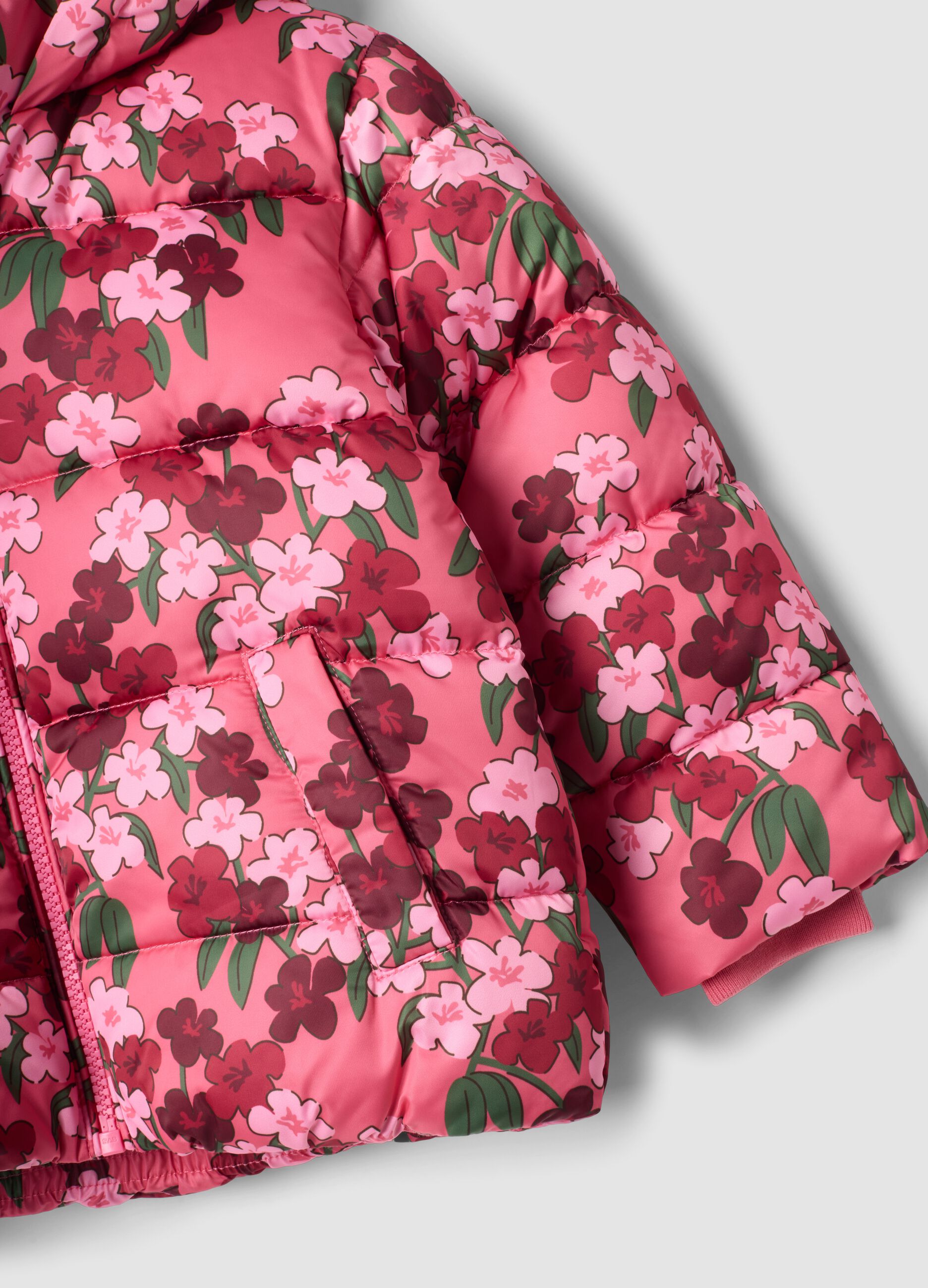 Girls&rsquo; multicoloured floral padded jacket with detachable hood