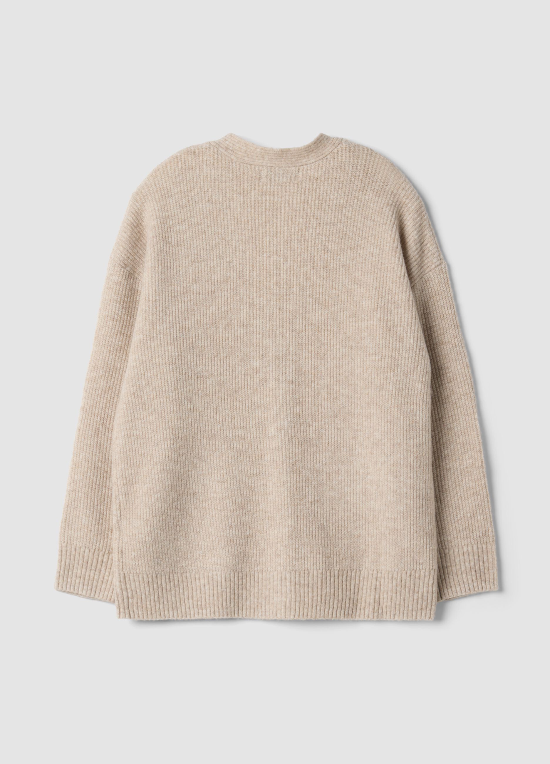 Beige stretch cardigan with deep V-neck