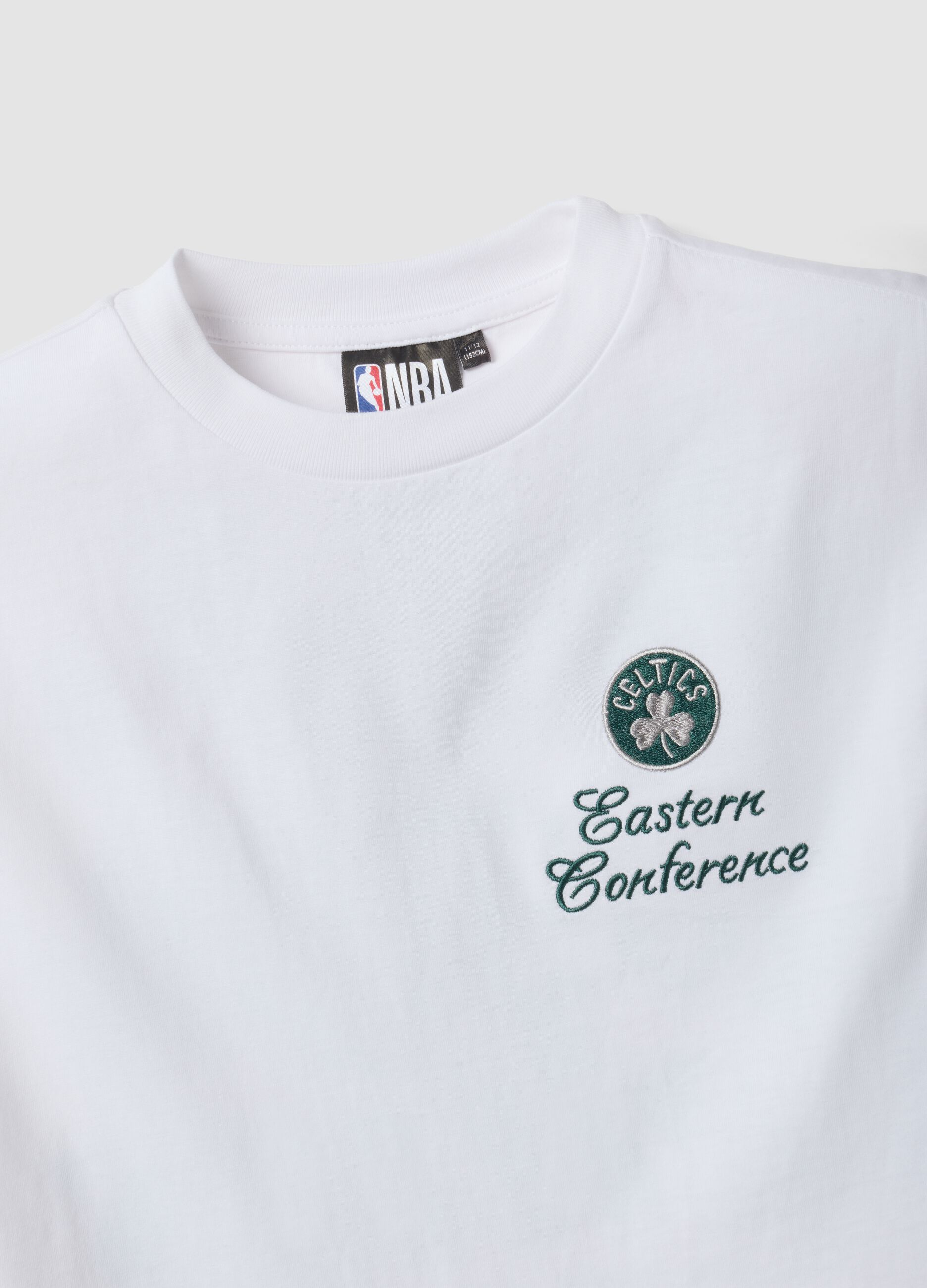 White pure cotton Celtics print T-shirt for boys