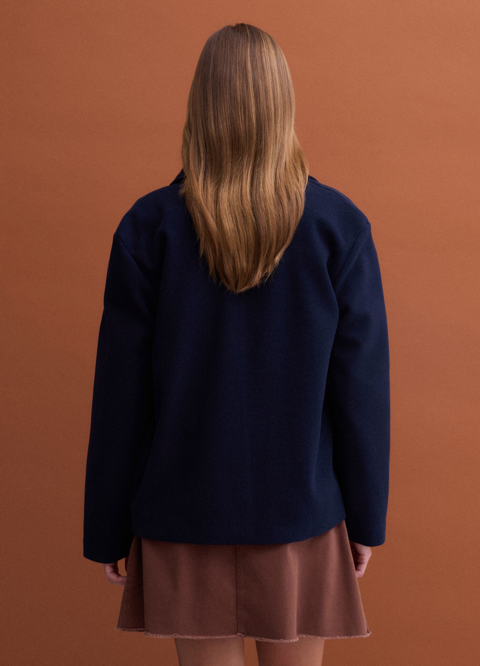 Navy blue viscose-blend jacket with crew neck, regular fit