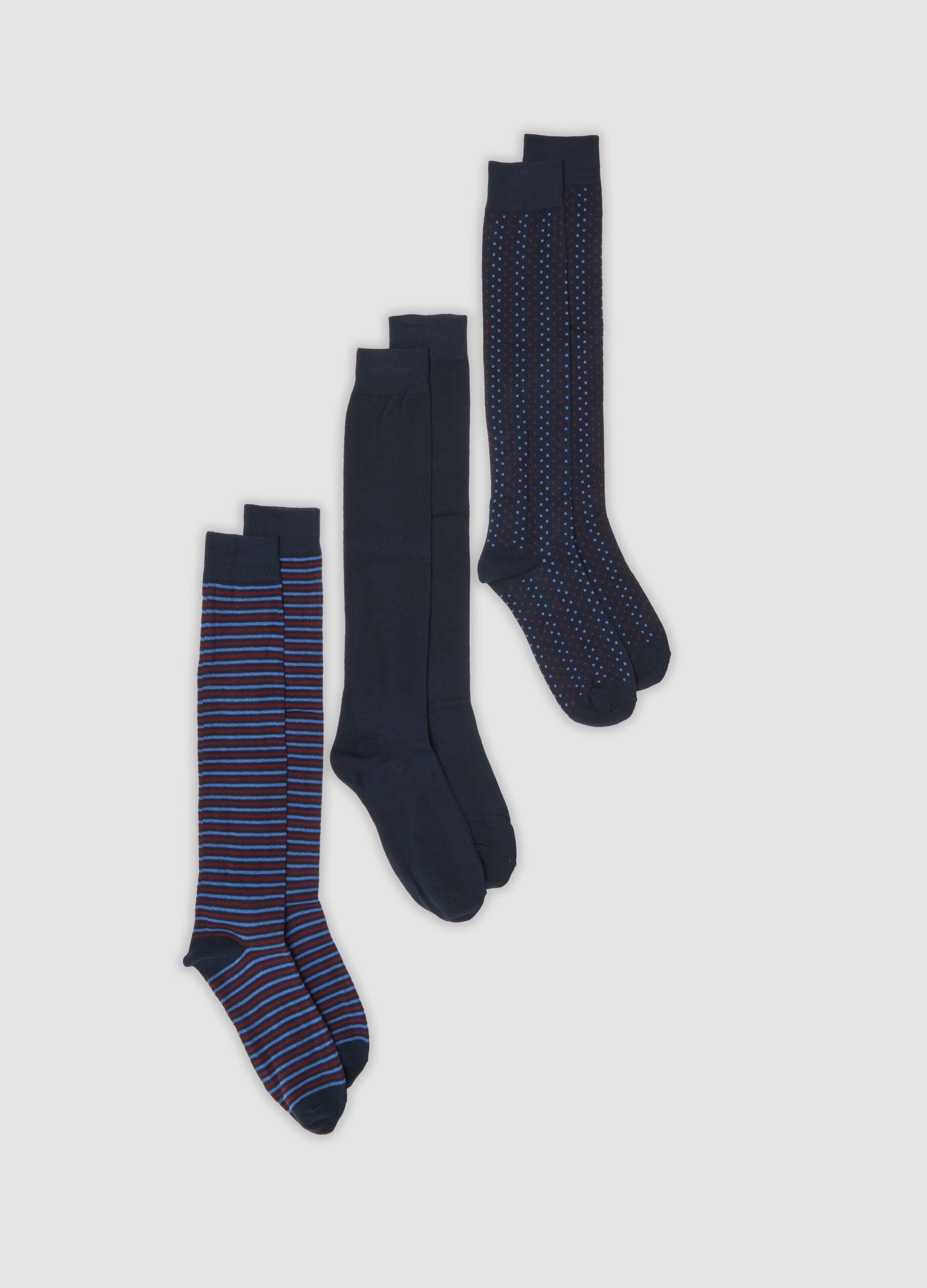 Tripack di calze lunghe blu navy in cotone organico elasticizzato