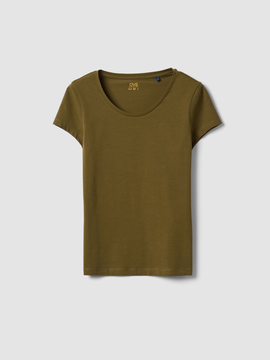 Green stretch cotton crew-neck T-shirt, regular fit_4