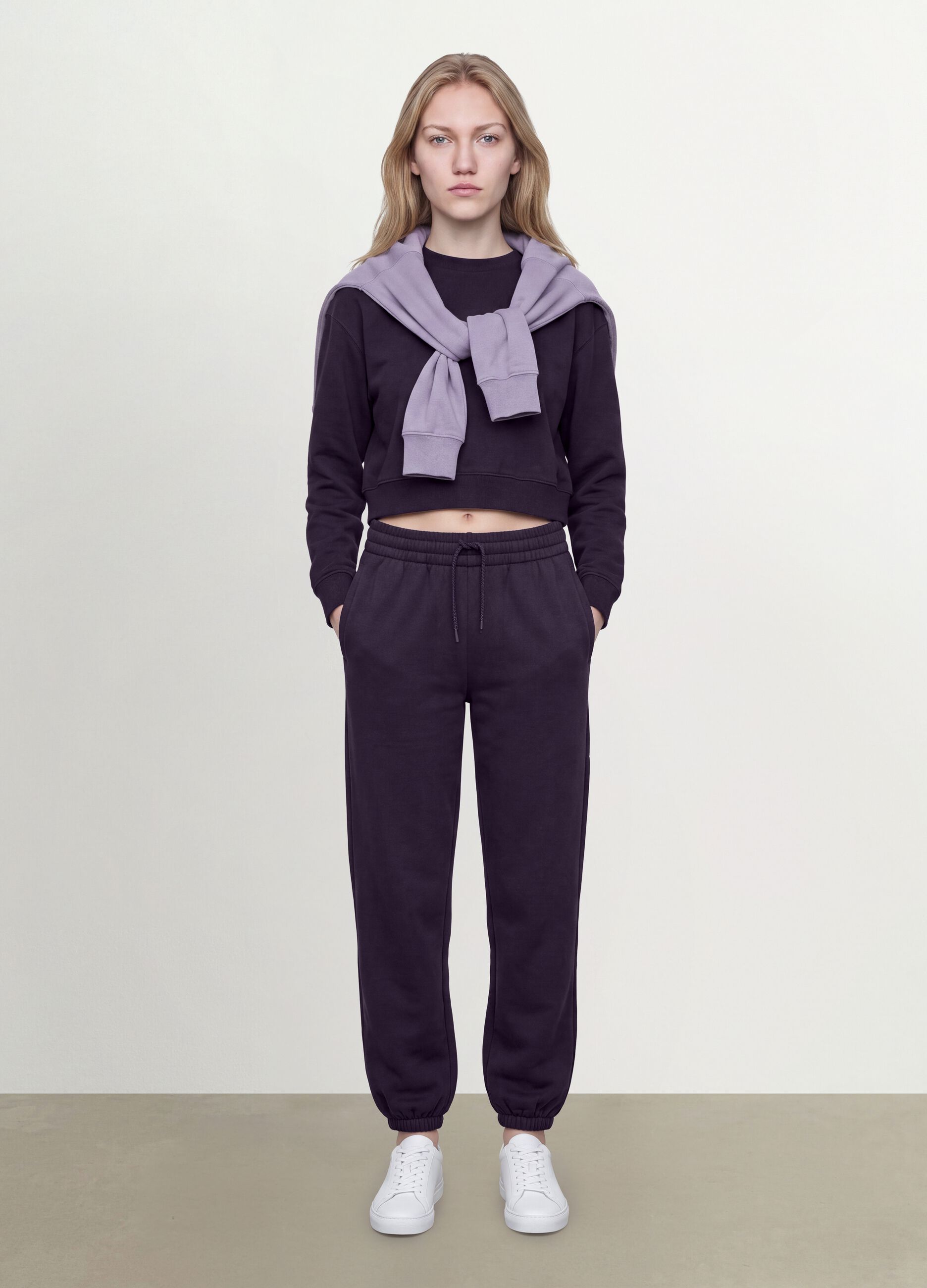 Purple cotton-blend regular-fit crew-neck sweatshirt