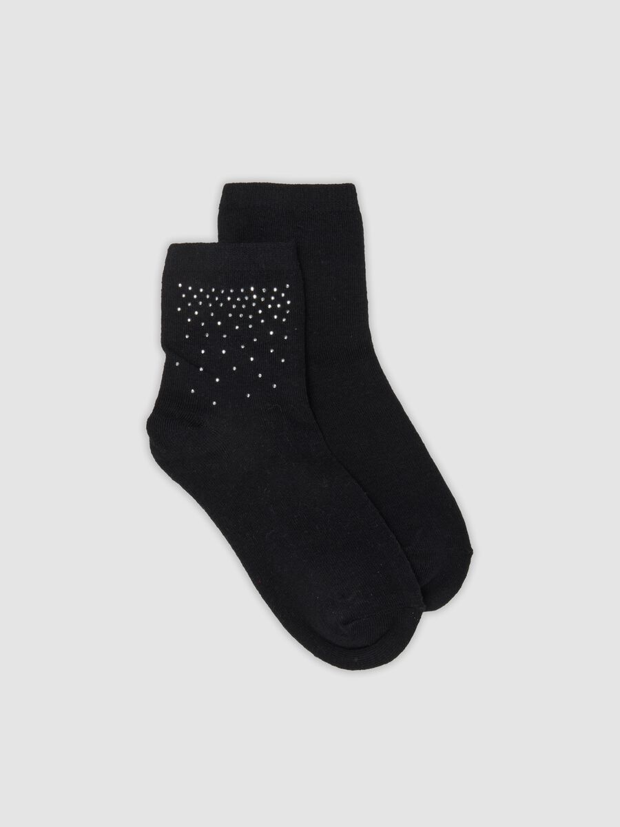 Black organic stretch-cotton socks with rhinestones_0