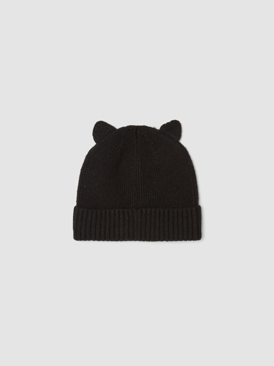 Cappello nero in tessuto elasticizzato con orecchie_2