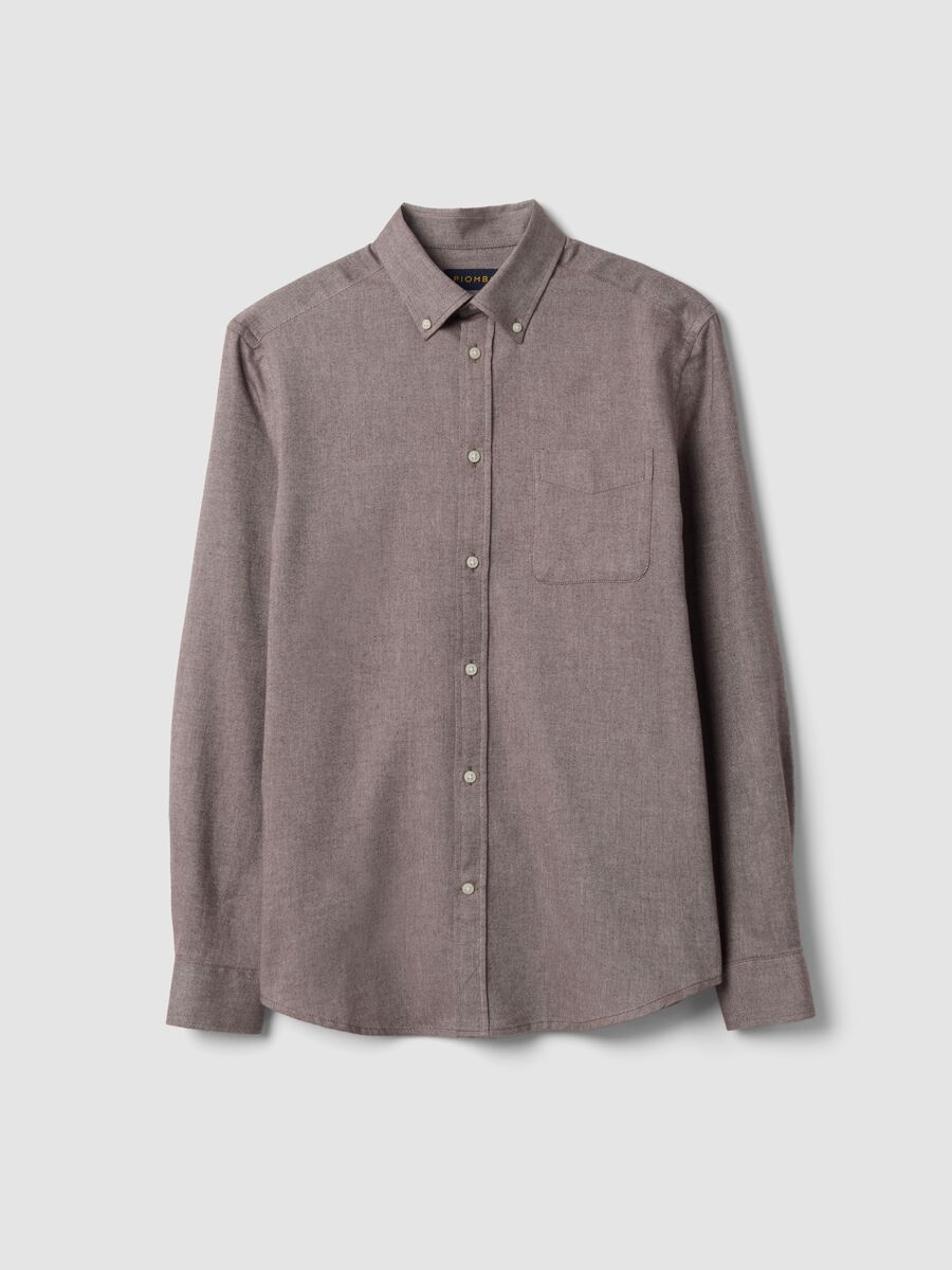 Taupe grey pure cotton flannel shirt, button-down, regular fit_0