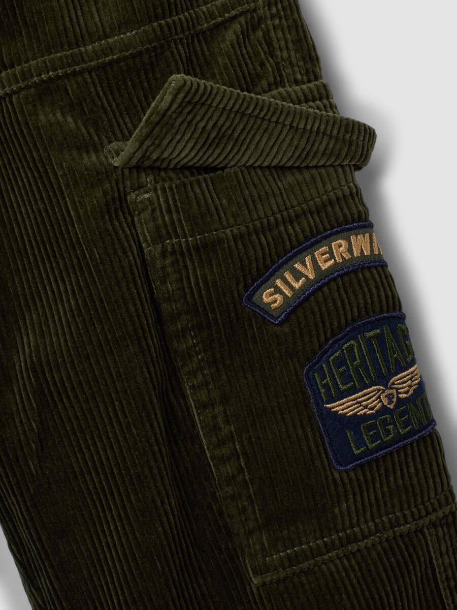 Green pure cotton cargo joggers, relaxed fit_1