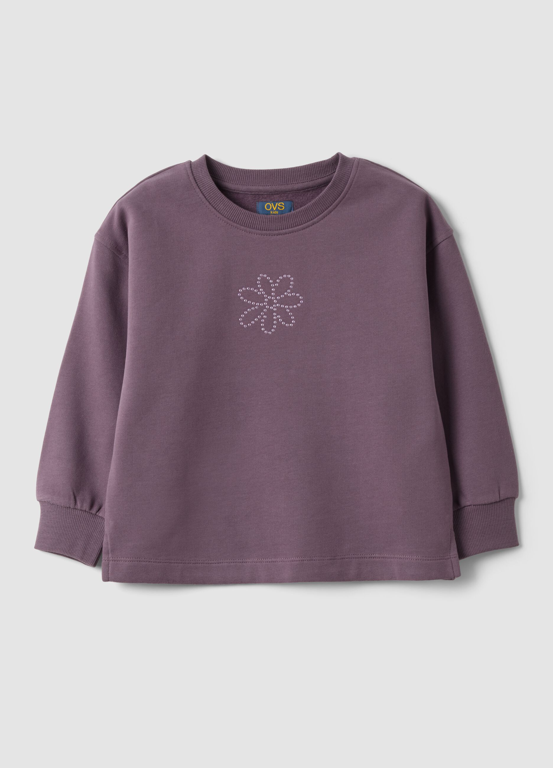 Purple crew-neck sweatshirt in pure cotton with floral print