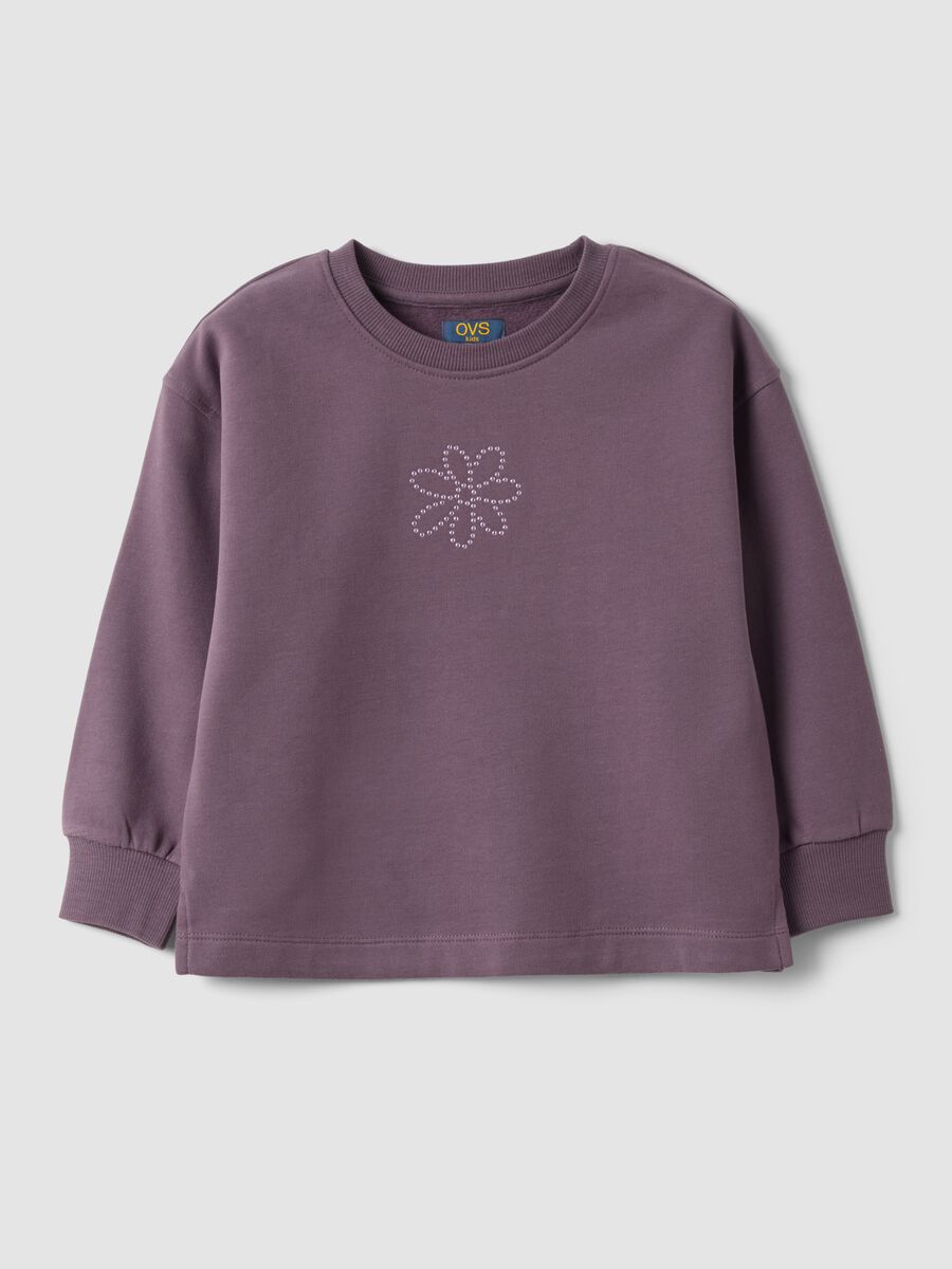 Purple crew-neck sweatshirt in pure cotton with floral print_0