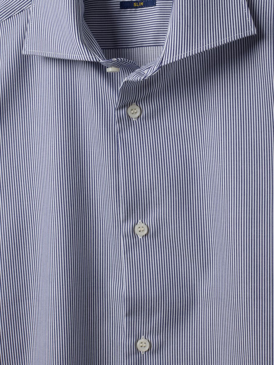 Blue pure cotton striped shirt with French collar, slim fit, non-iron_6