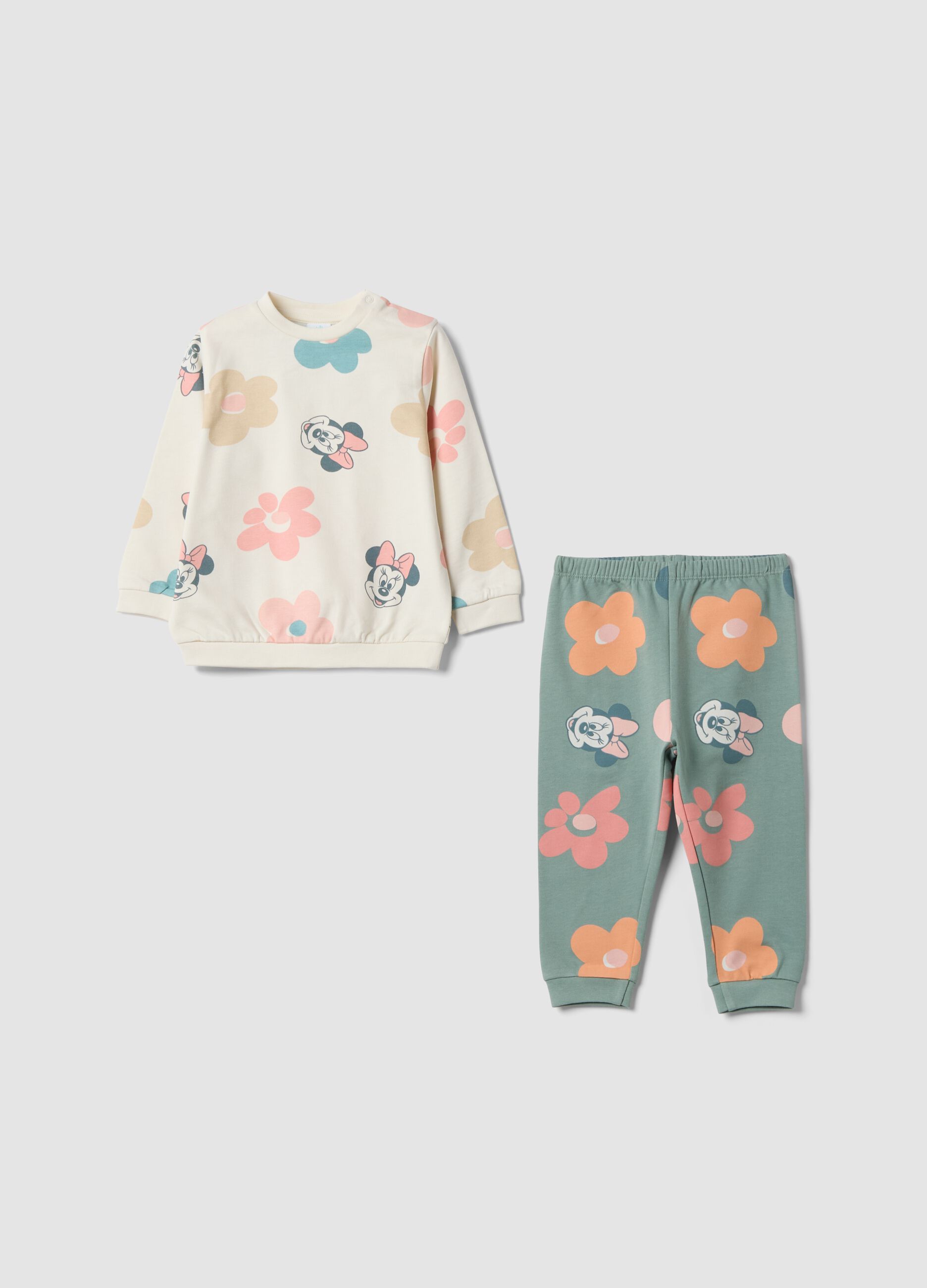 Pigiama verde in puro cotone organico con stampa Minnie