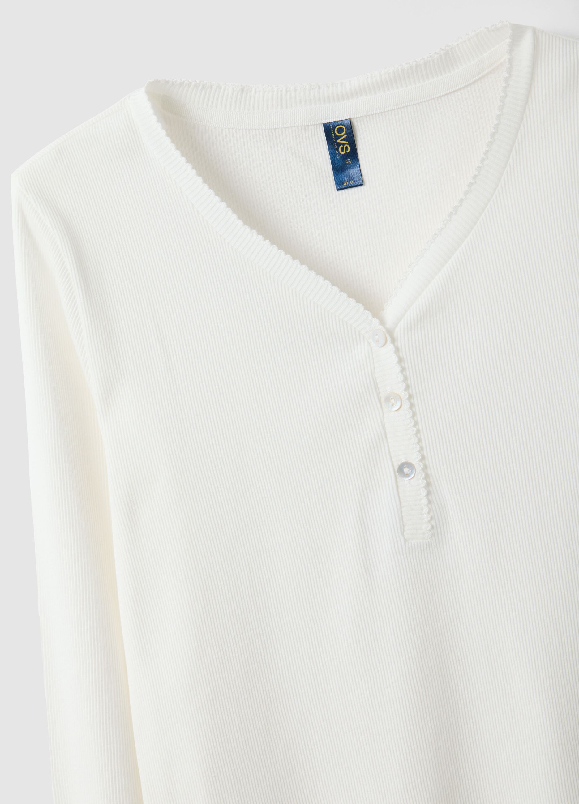 White pure cotton nightshirt regular fit with henley collar