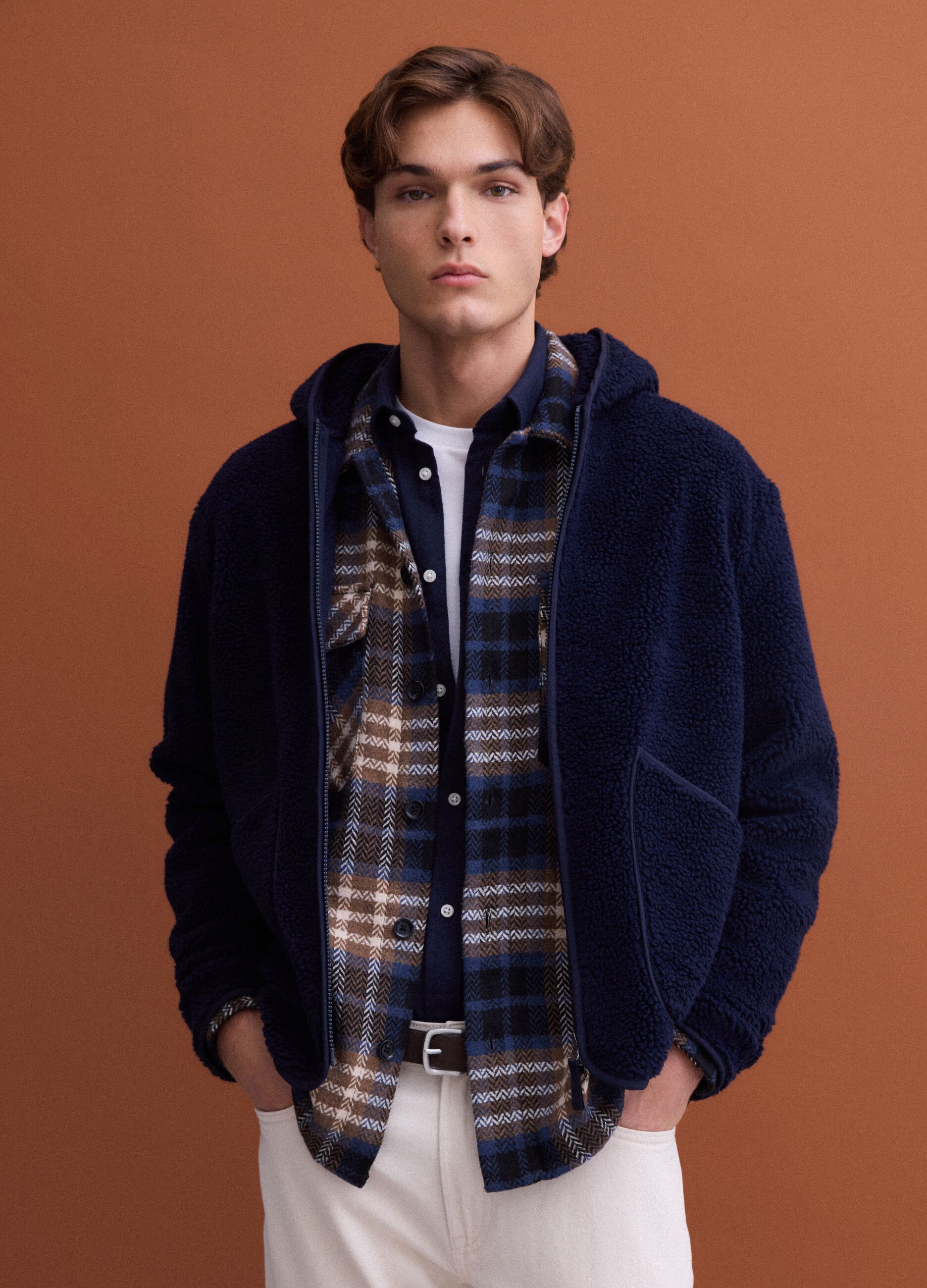Blue sherpa hoodie, regular fit