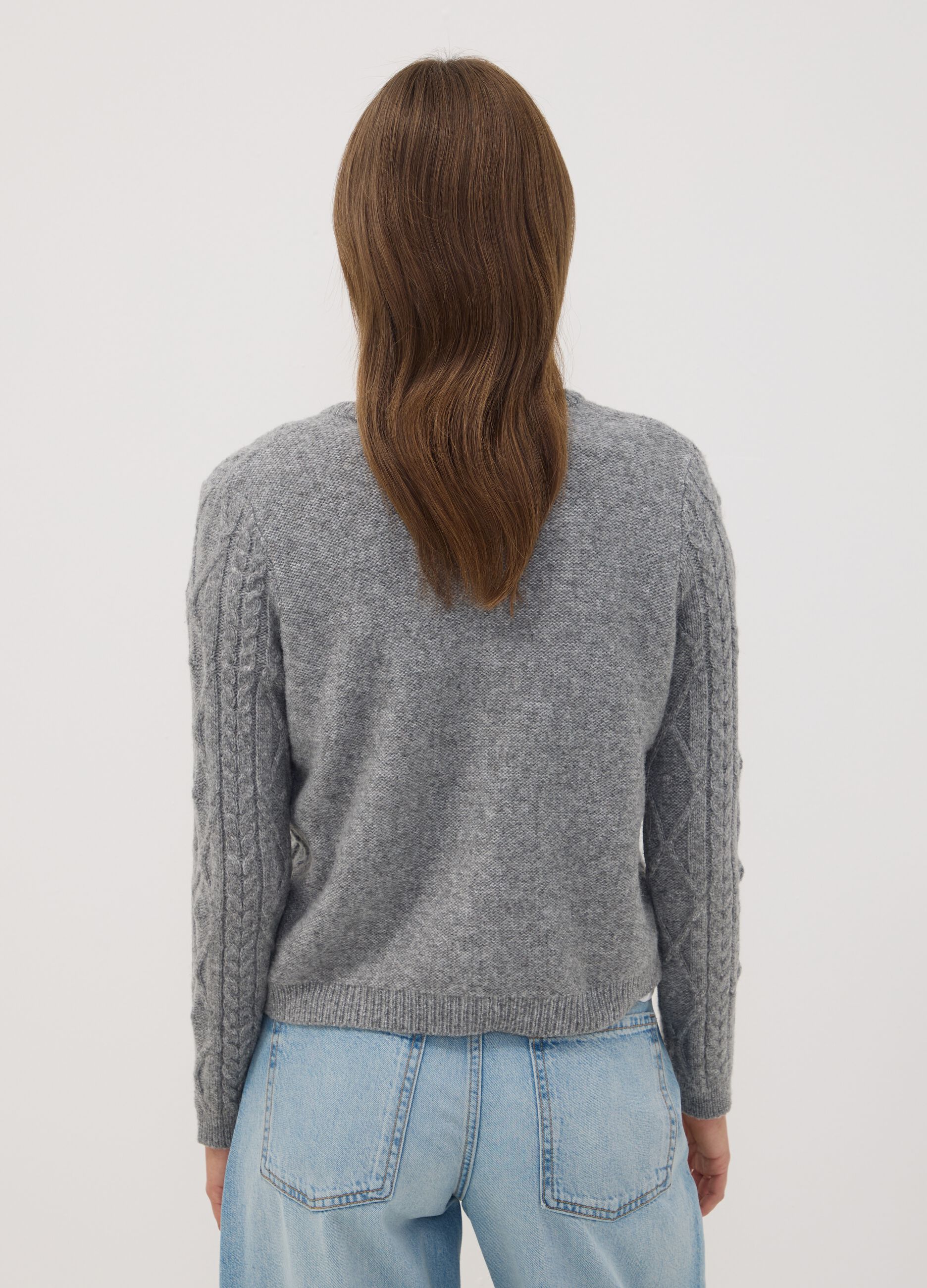 Grey cable-knit wool-blend cardigan