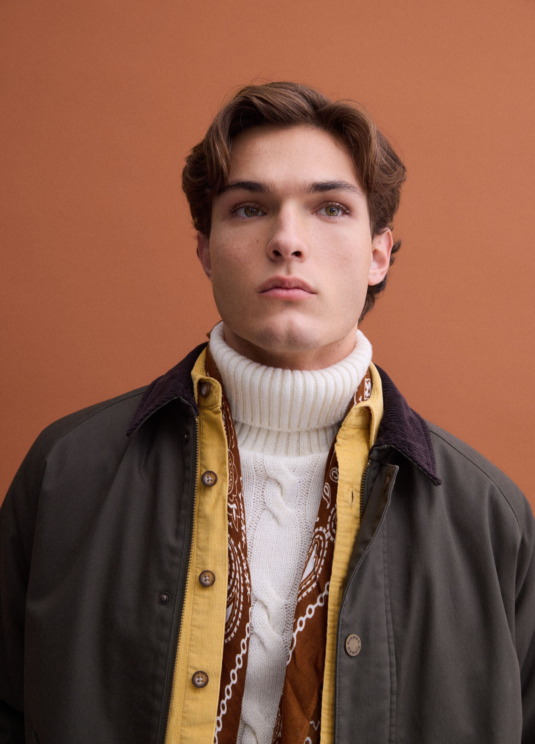Green pure cotton jacket with velvet collar