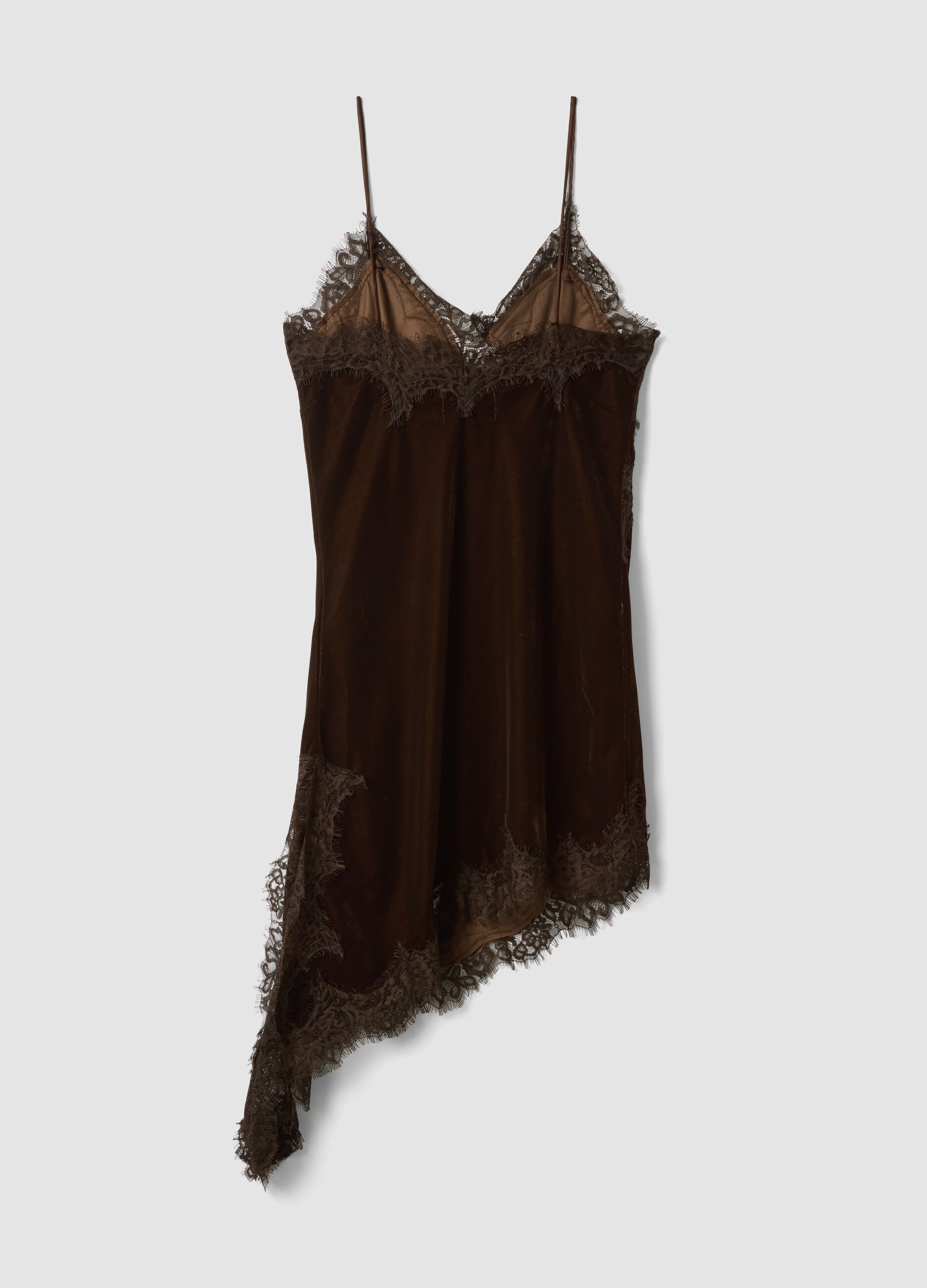Asymmetrical brown lace dress