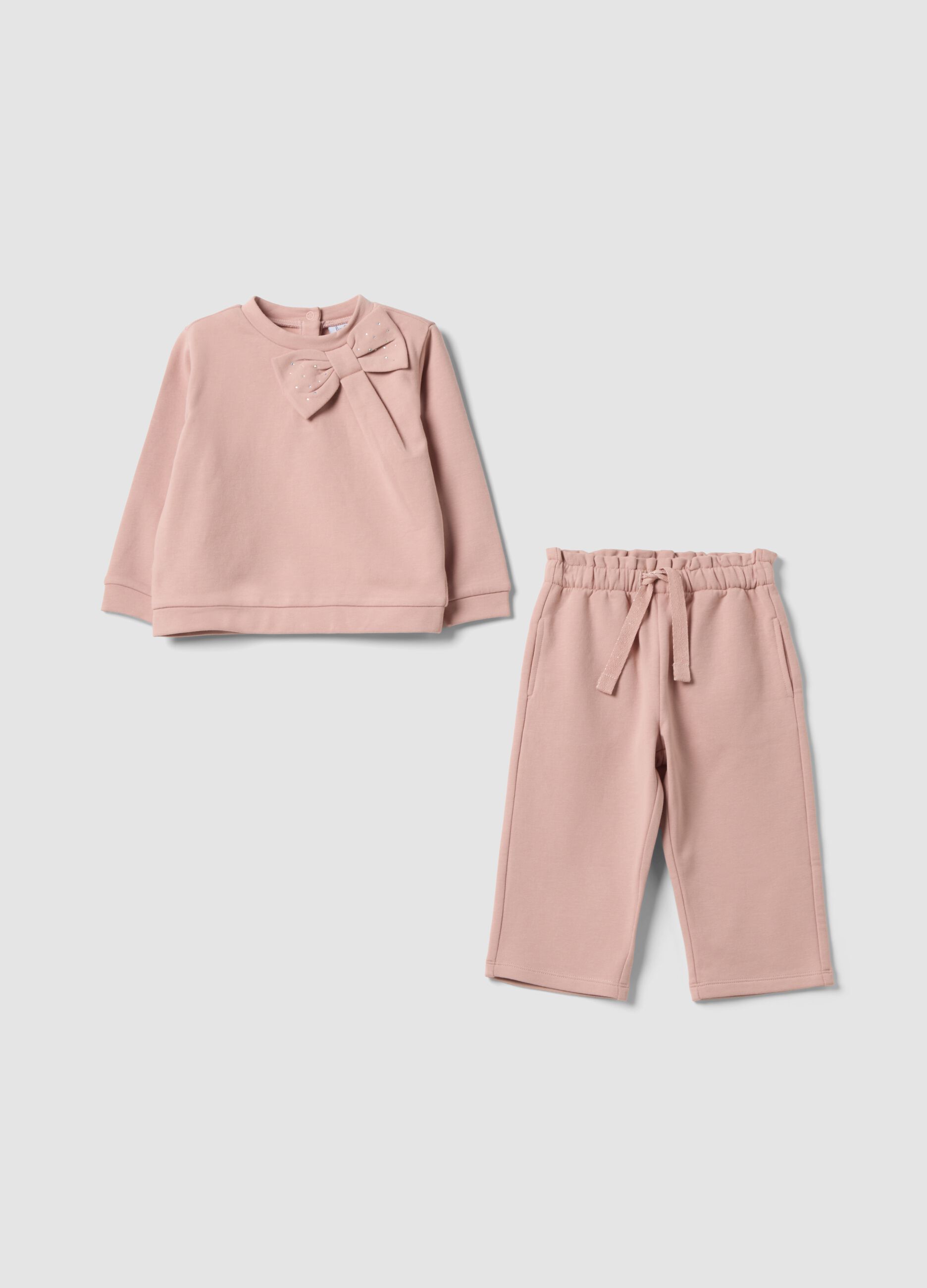Pink stretch cotton set with crew neck