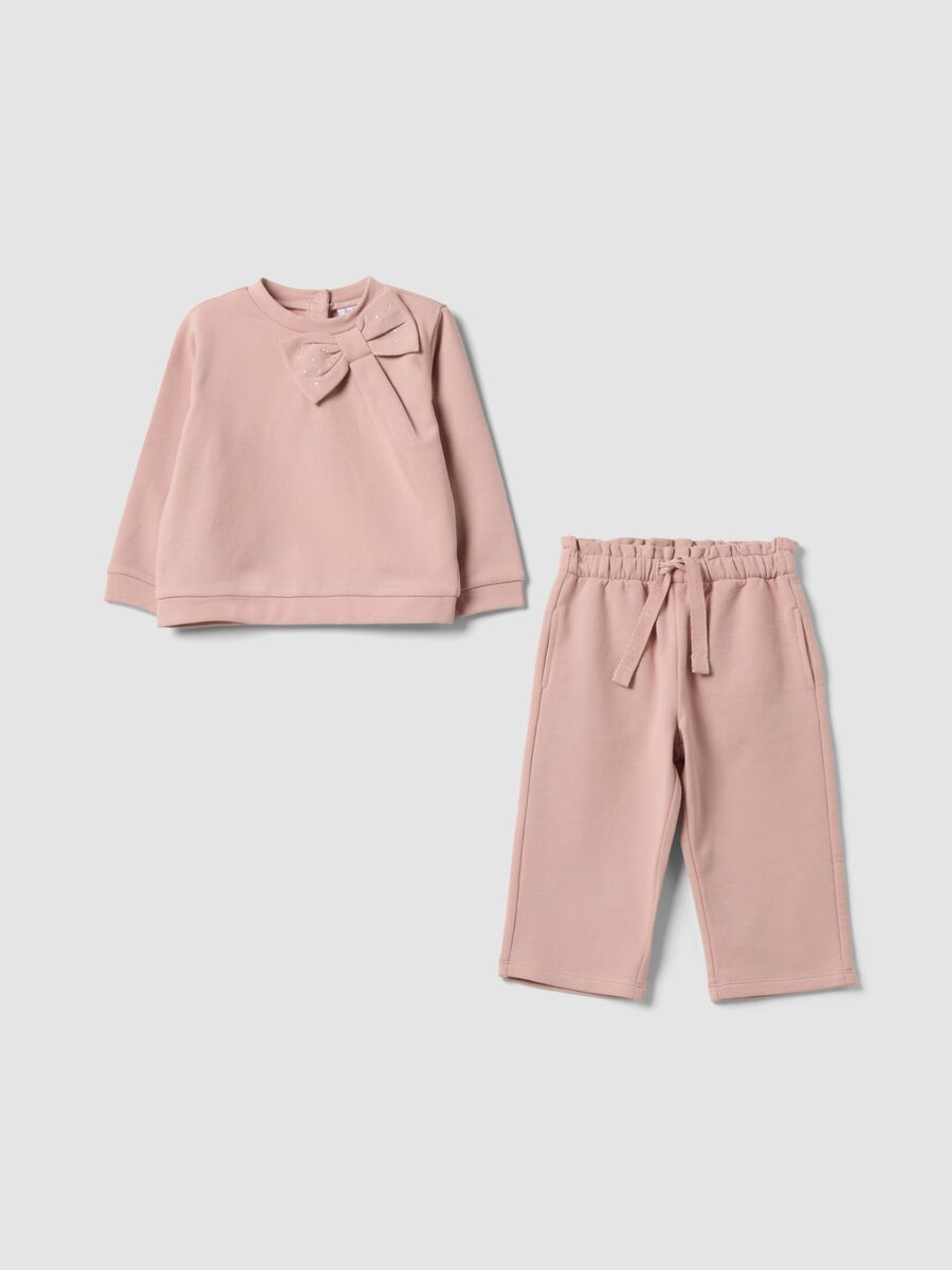 Pink stretch cotton set with crew neck_0