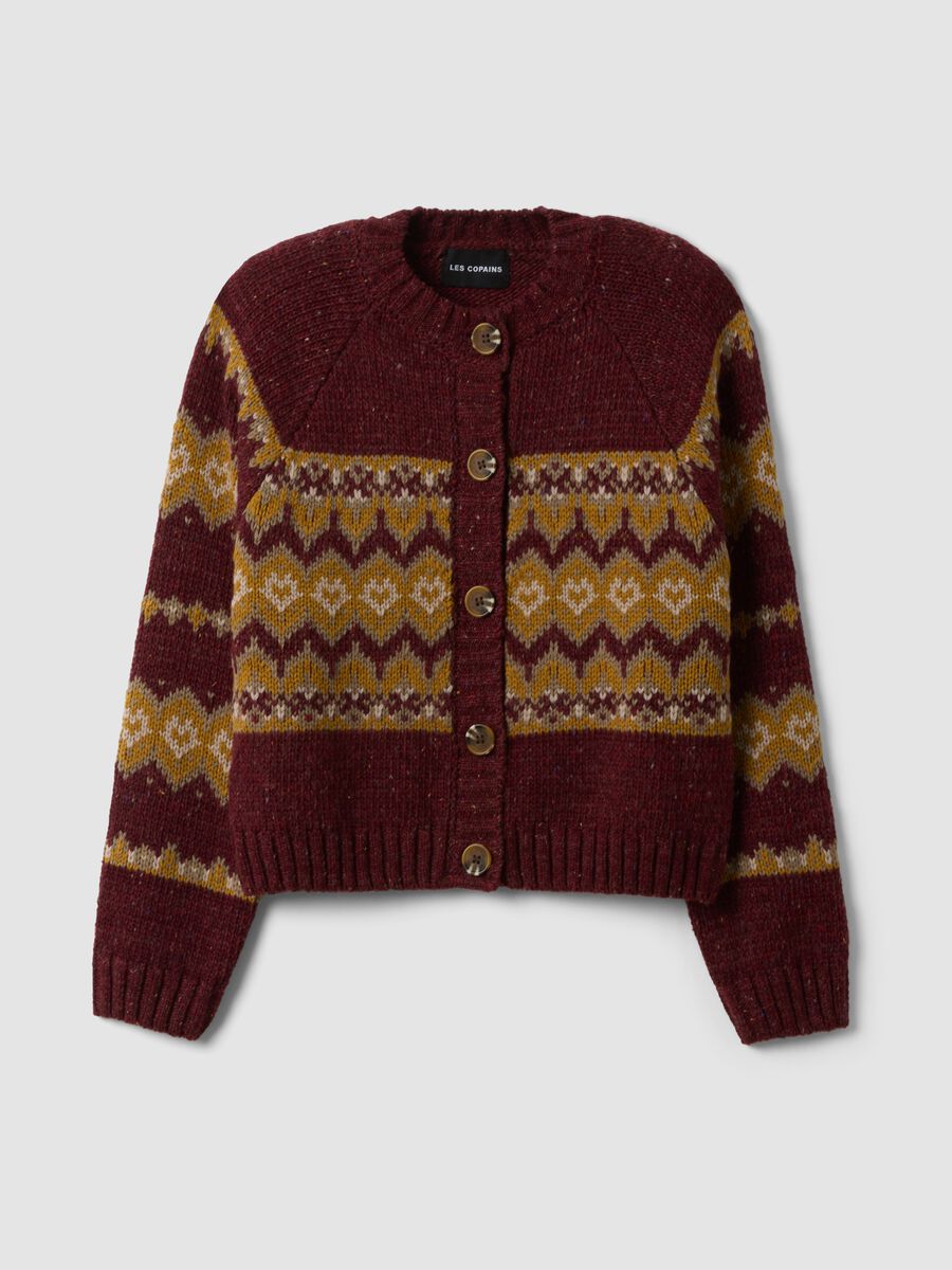 Red crew-neck jacquard wool-blend cardigan, regular fit_4