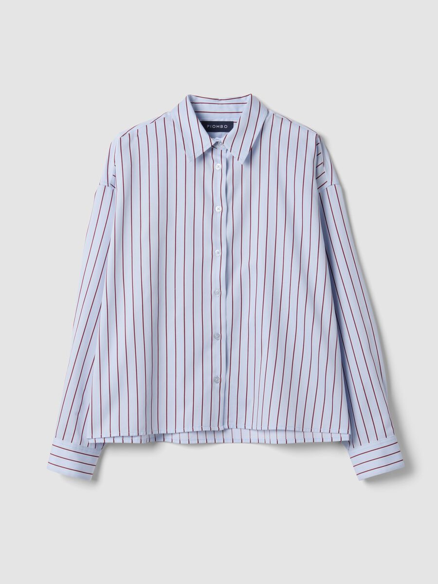 Camicia azzurra a righe in puro cotone regular fit_0