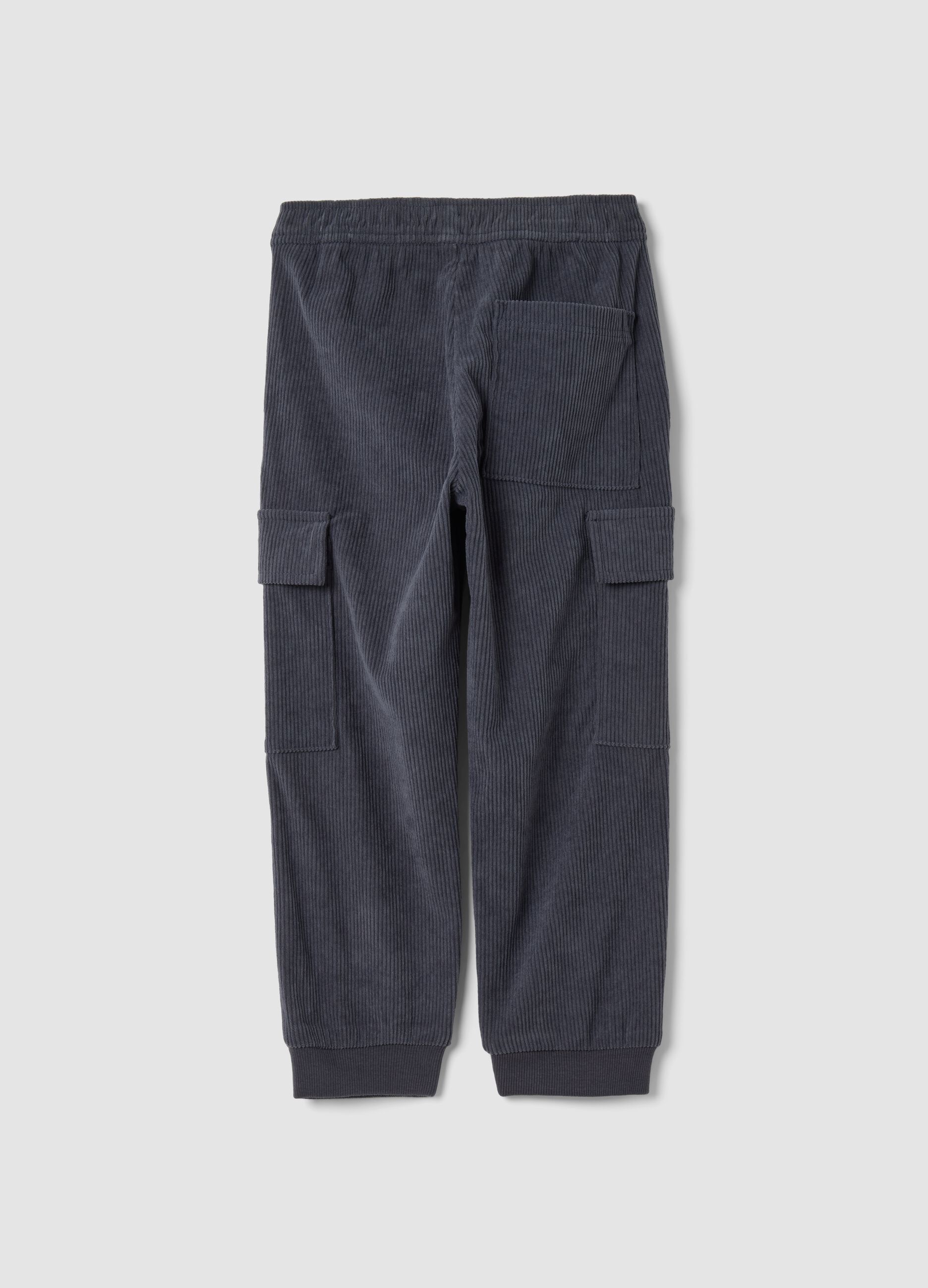 Grey ribbed cargo trousers, comfort fit
