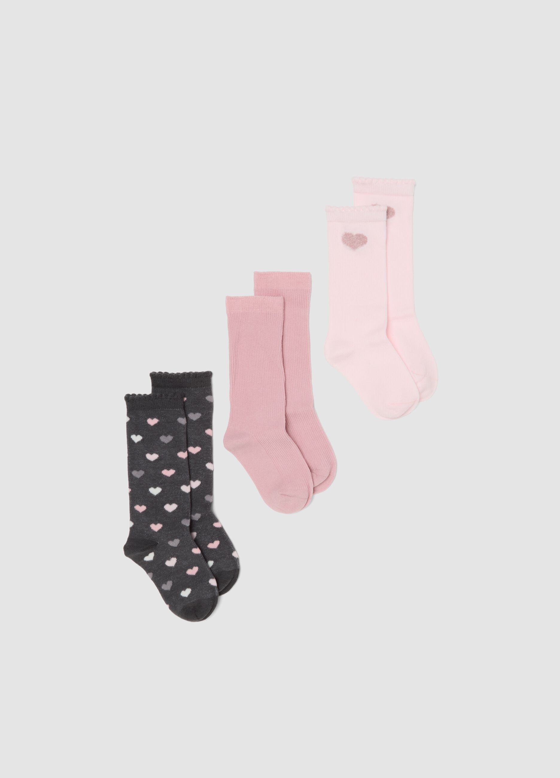 Tripack di calze lunghe rosa in cotone organico elasticizzato