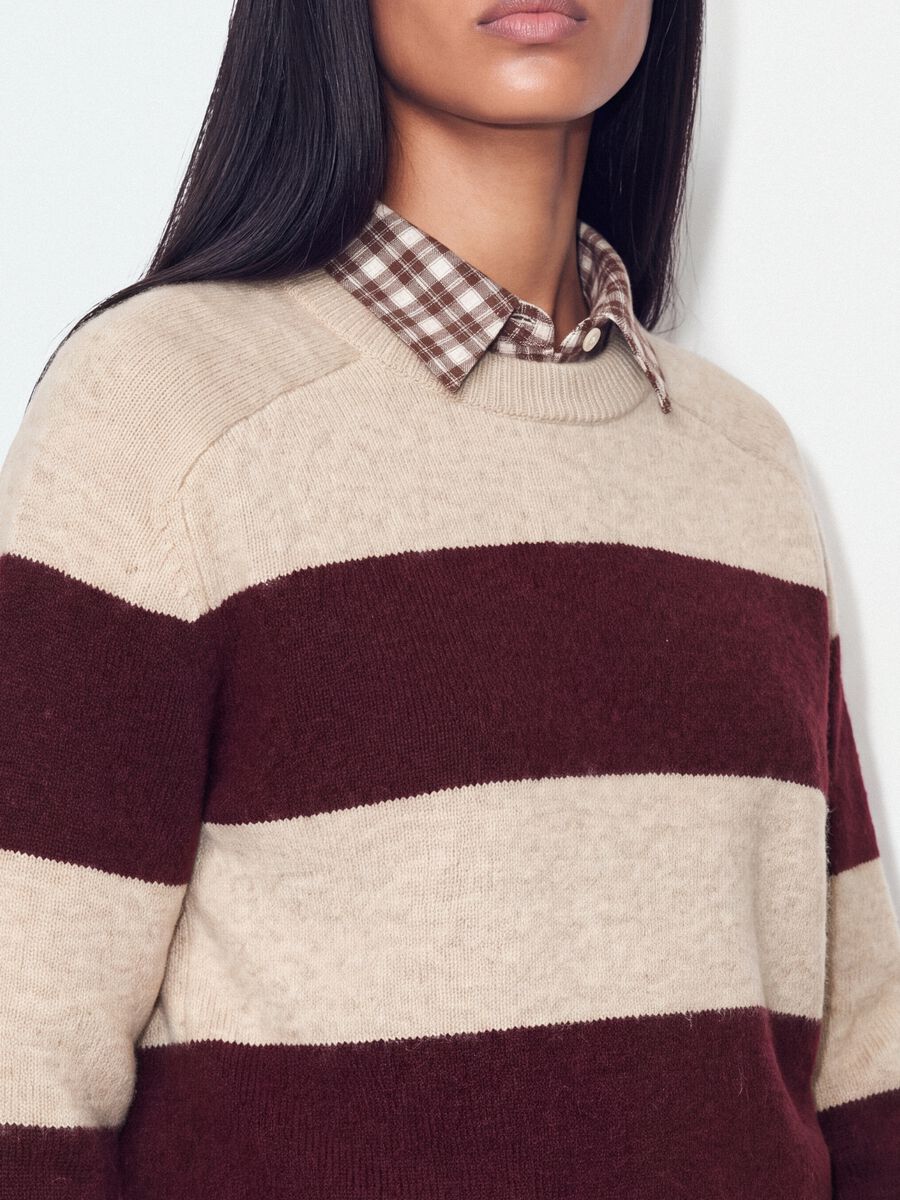 Beige striped stretch wool crew-neck jumper_3