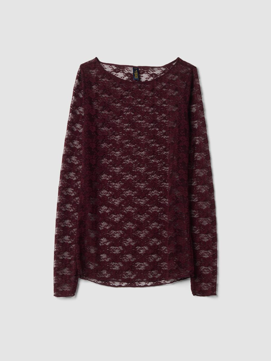Maglia viola in tessuto elasticizzato con pizzo regular fit_0