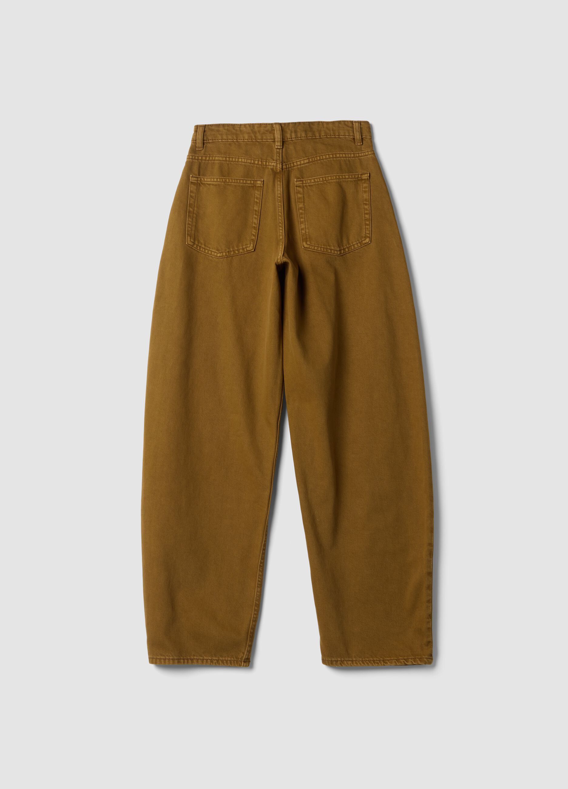 Brown pure cotton barrel-fit jeans