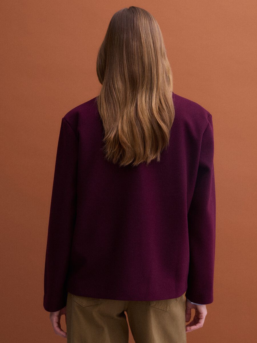 Burgundy red viscose-blend jacket with crew neck, regular fit_3