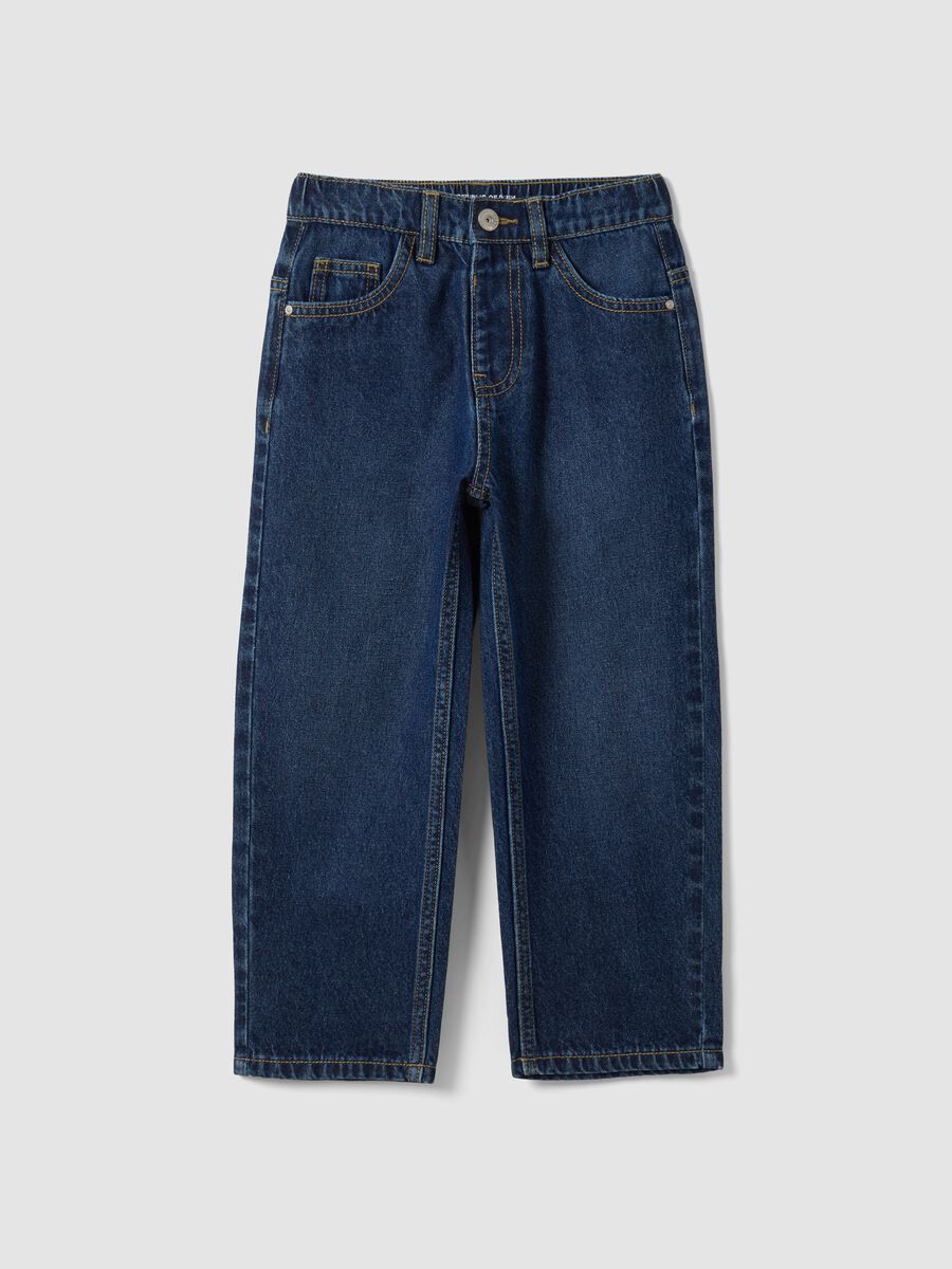 Dark blue pure cotton wide-leg jeans for boys_0