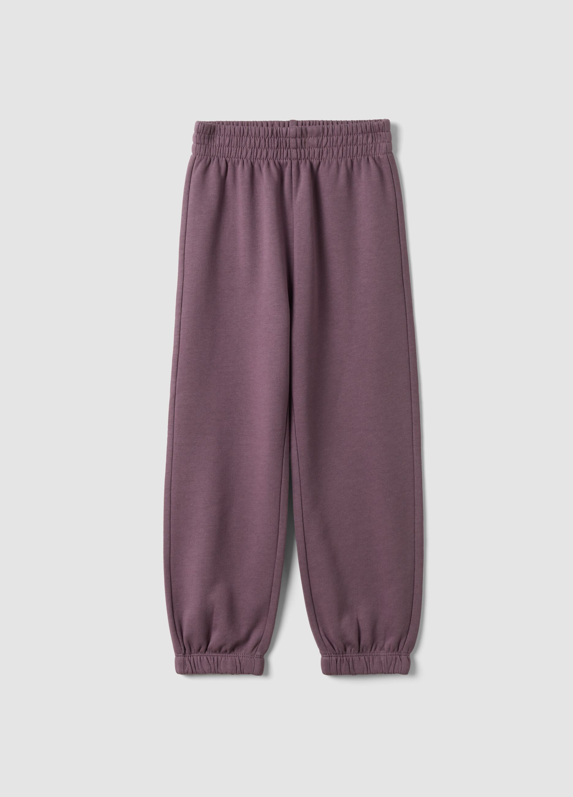 Purple regular-fit pure cotton fleece jogger trousers