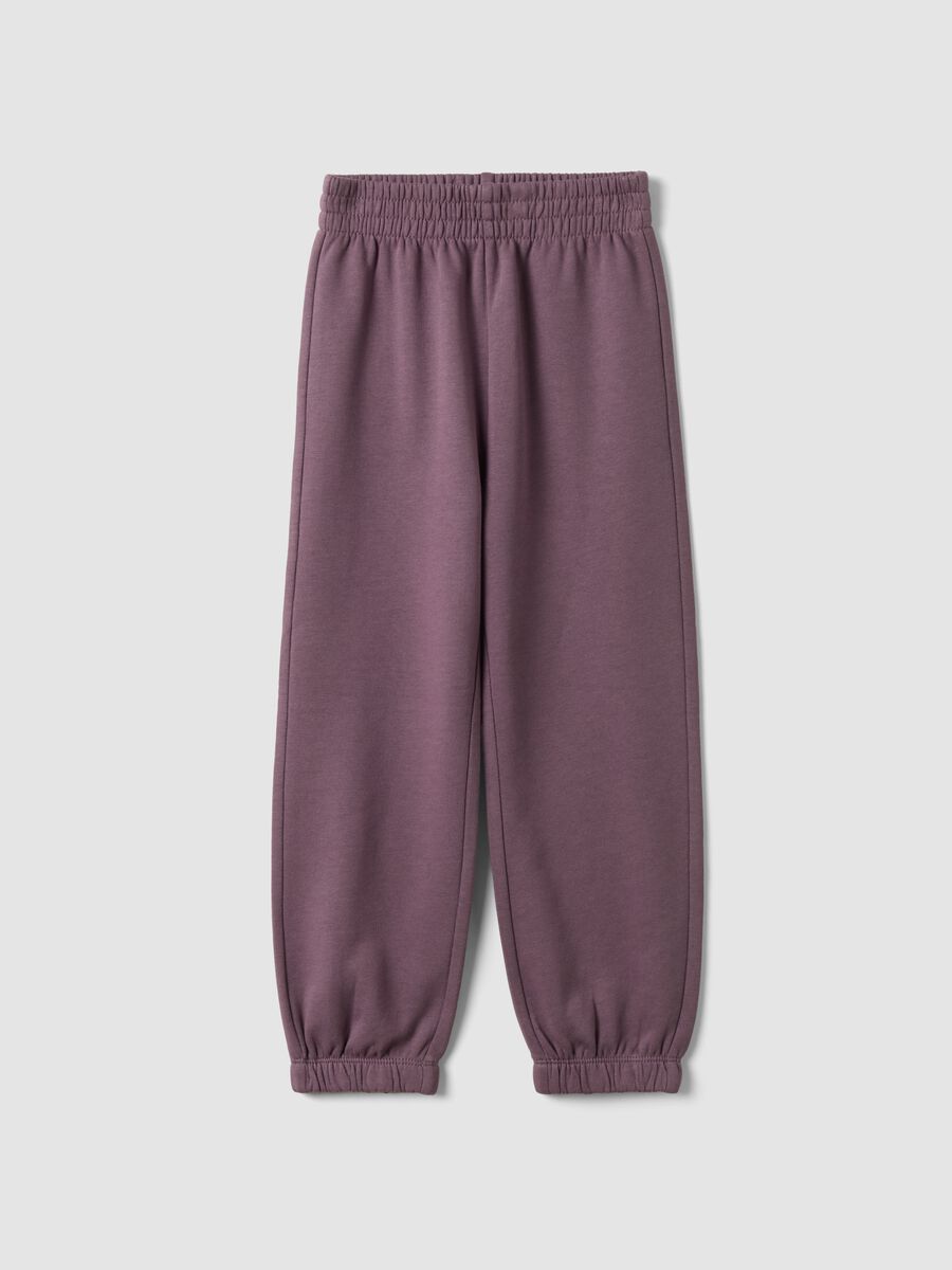 Purple regular-fit pure cotton fleece jogger trousers_0