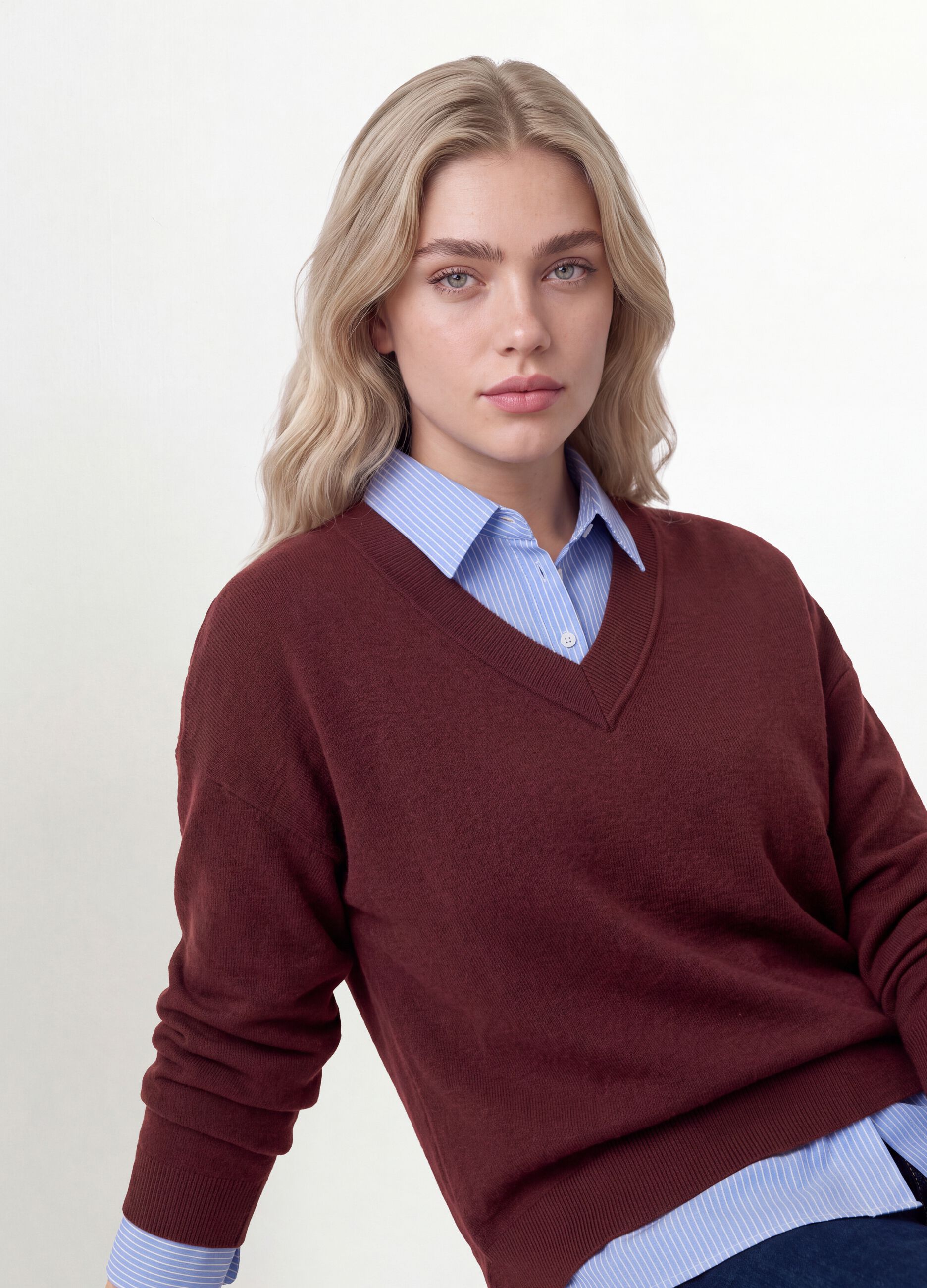 Red viscose-blend top with layered-look effect