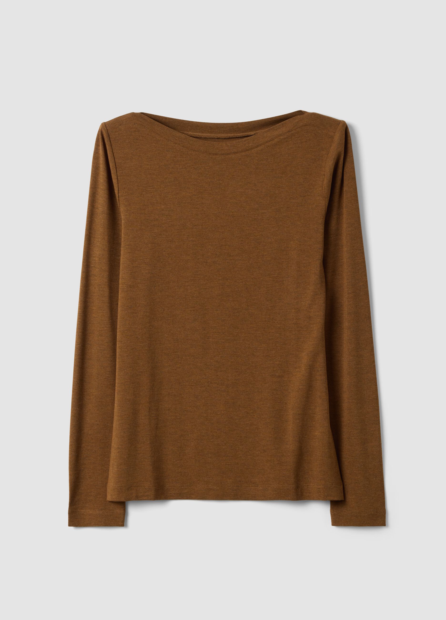 Brown slim-fit stretch viscose T-shirt